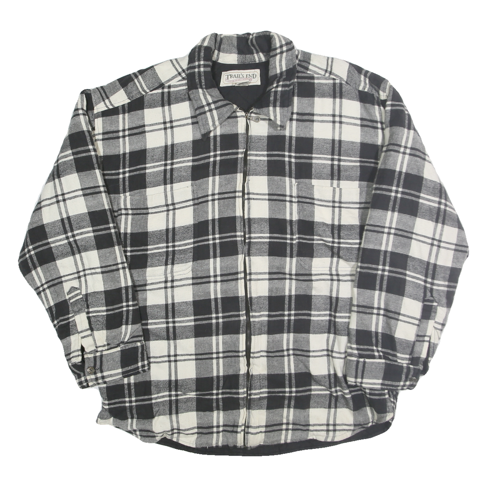 TRAIL'S END Mens Black & White Plaid Zip Jacket L Polyester Casual Checked Refurbished - N/A refurbished available on Cerqular