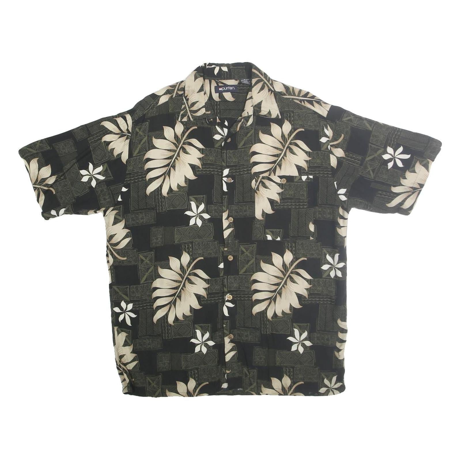 PURITAN Mens Black & Beige Hawaiian Shirt M Cotton Short Sleeve Casual Tropical Refurbished - N/A refurbished available on Cerqular