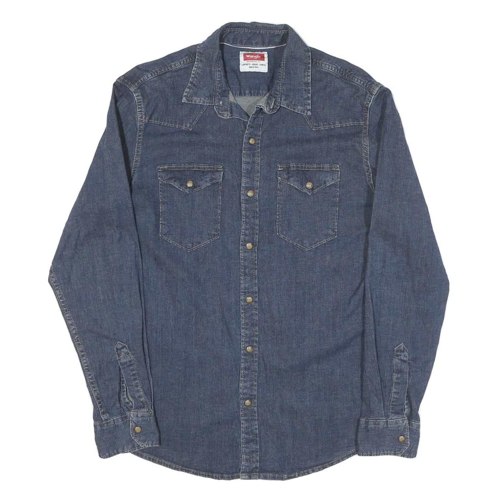 WRANGLER Womens Blue Denim Shirt M Long Sleeve Button Casual Western Refurbished - N/A refurbished available on Cerqular