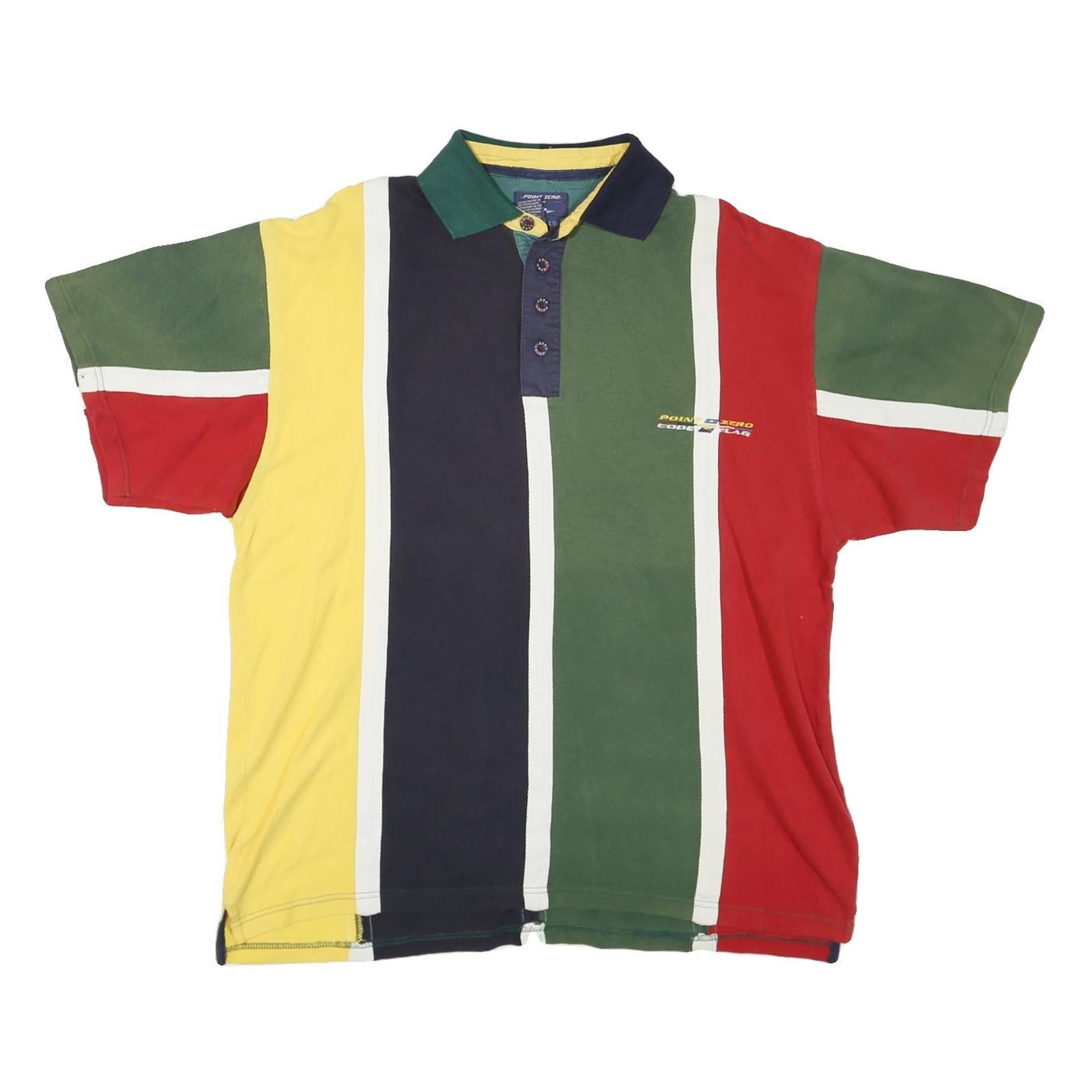POINT ZERO Mens Green & Red Polo Shirt L Cotton Blend Striped Short Sleeve Refurbished - N/A refurbished available on Cerqular