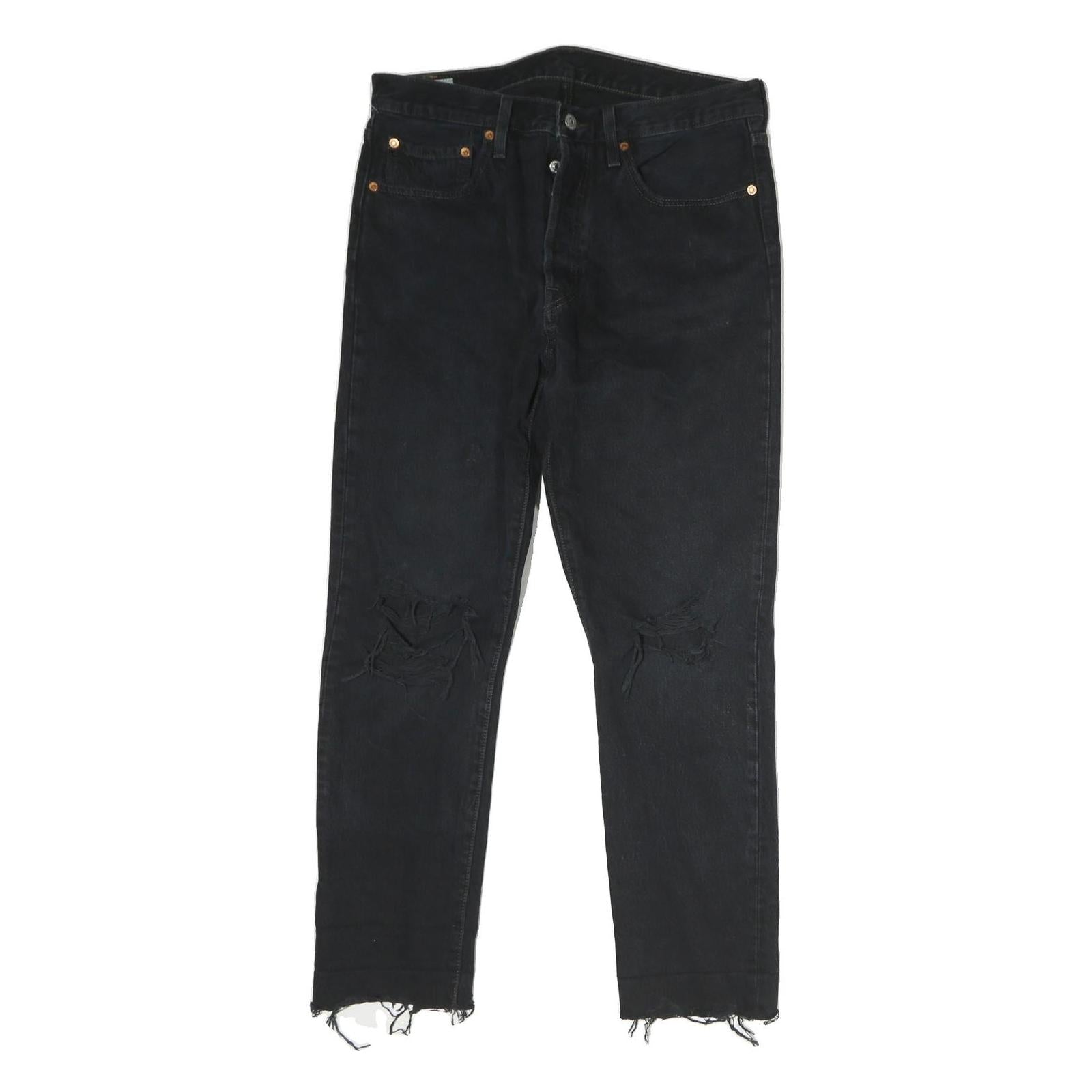 LEVI'S 501 Mens Jeans Black Regular Straight Denim Raw W32 L27 Distressed Refurbished - N/A refurbished available on Cerqular