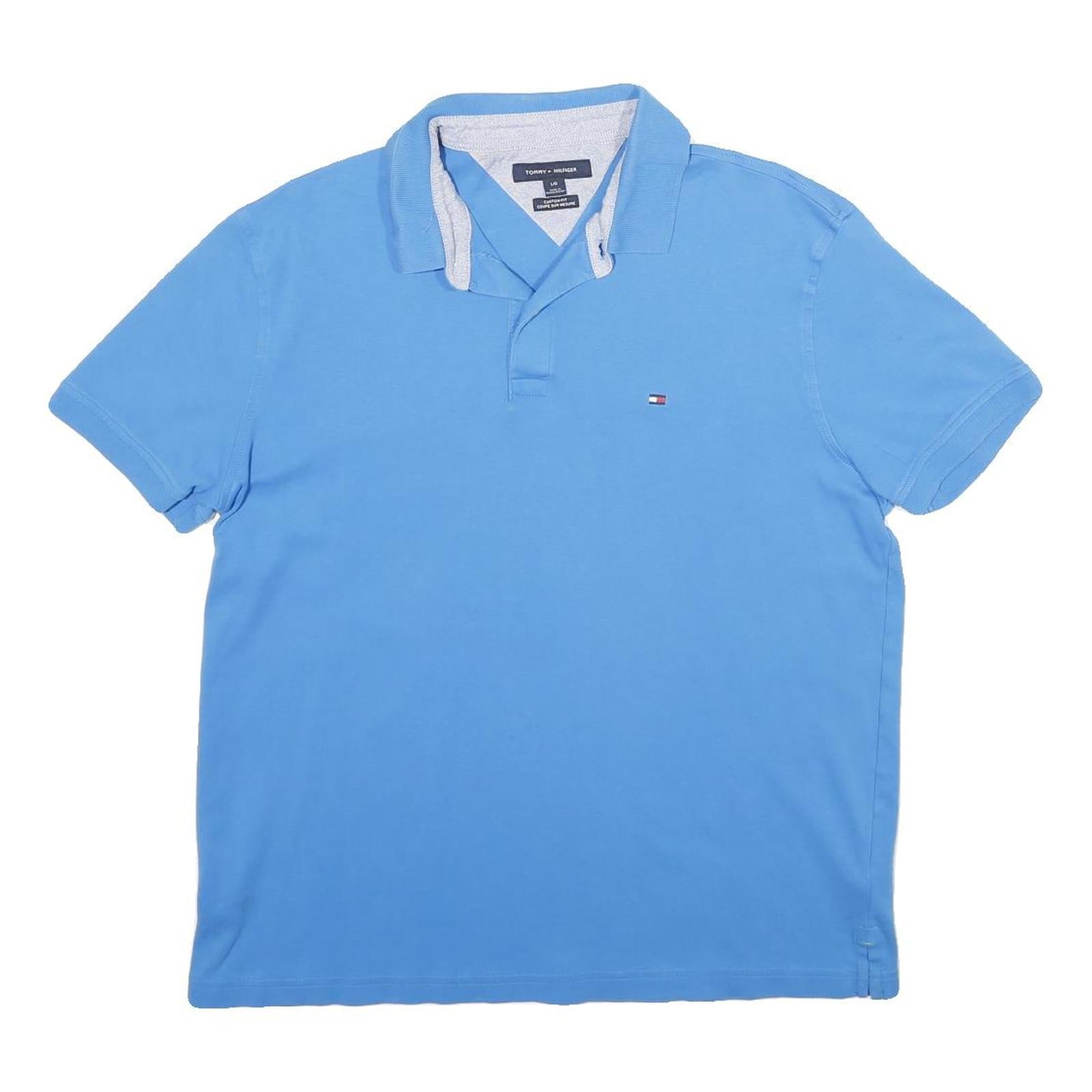TOMMY HILFIGER Mens Blue Polo Shirt L Cotton Short Sleeve Classic Fit Refurbished - N/A refurbished available on Cerqular