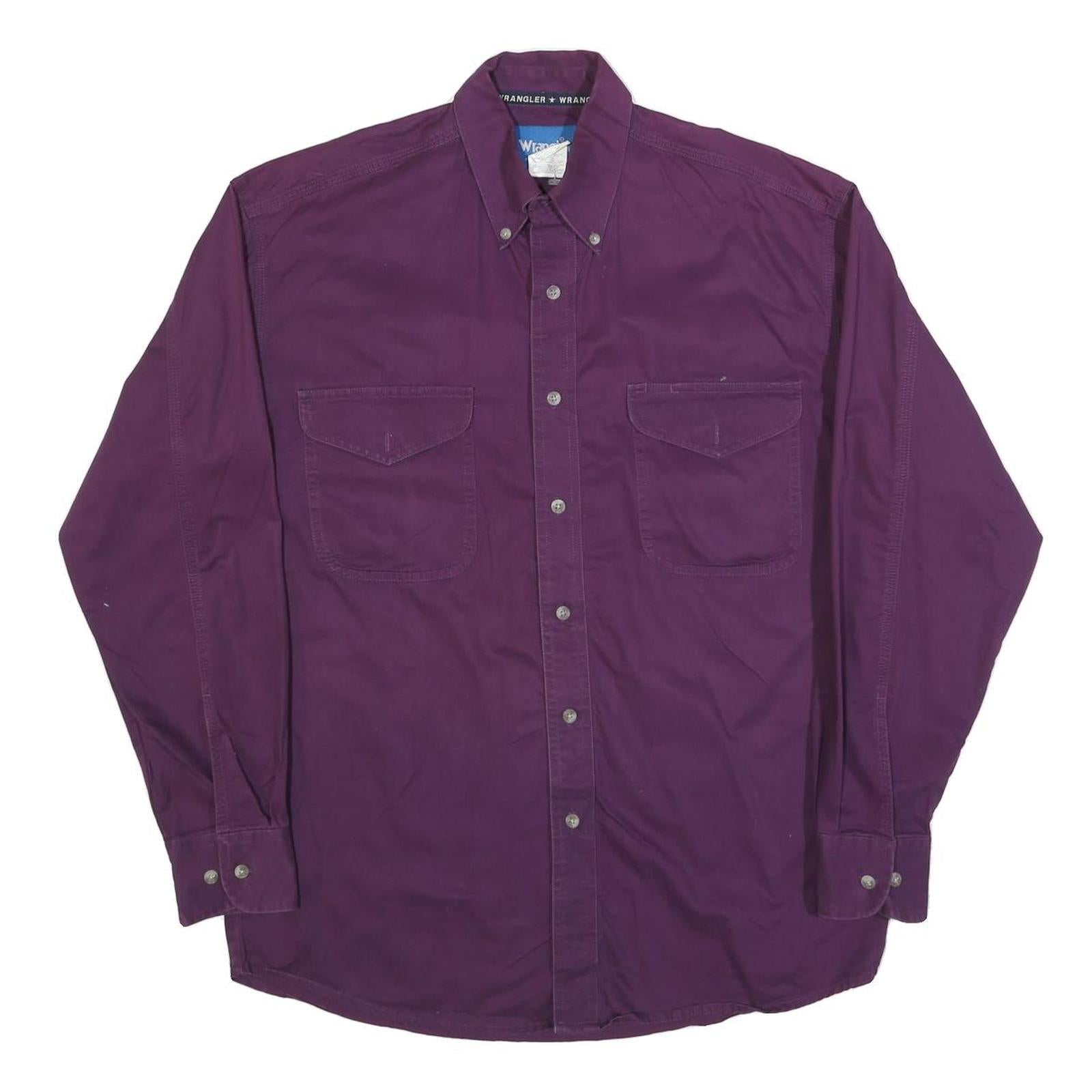 WRANGLER Mens Purple Cotton Blend Shirt M Button-Down Casual Western Style Refurbished - N/A refurbished available on Cerqular