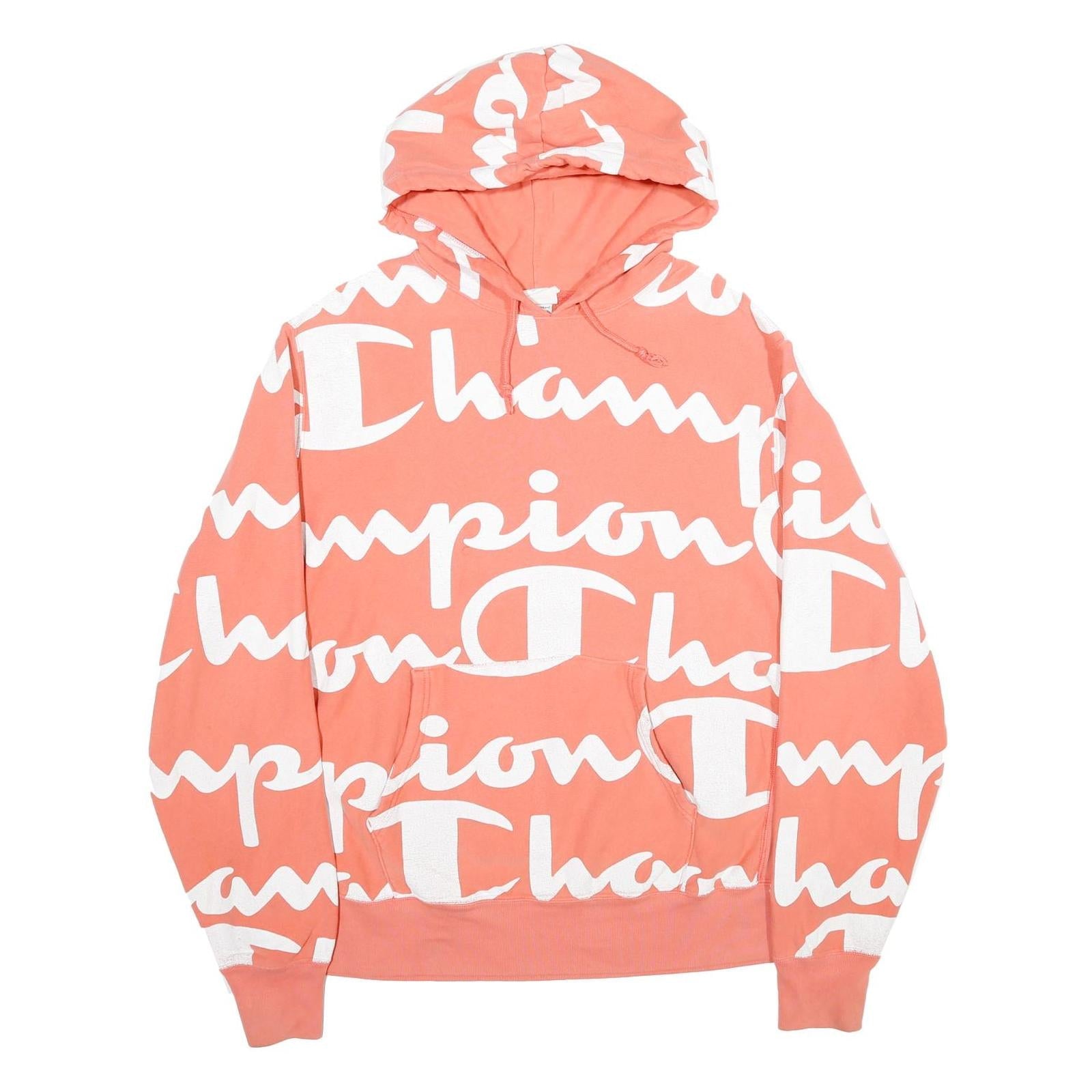 CHAMPION REVERSE WEAVE Mens Coral Hoodie XL Oversized Logo Print Cotton Blend Refurbished - N/A refurbished available on Cerqular