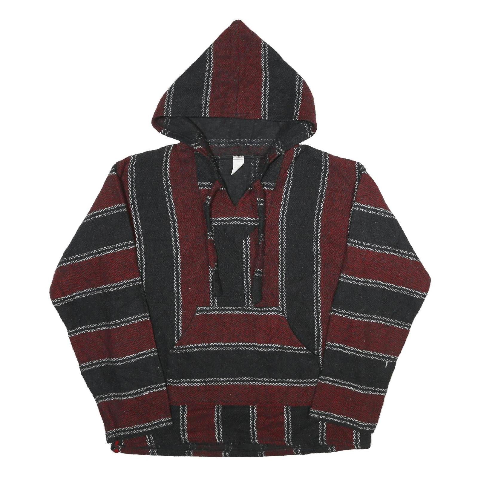 Mens Maroon & Black Striped Hoodie L Acrylic Blend Pullover Casual Refurbished - N/A refurbished available on Cerqular