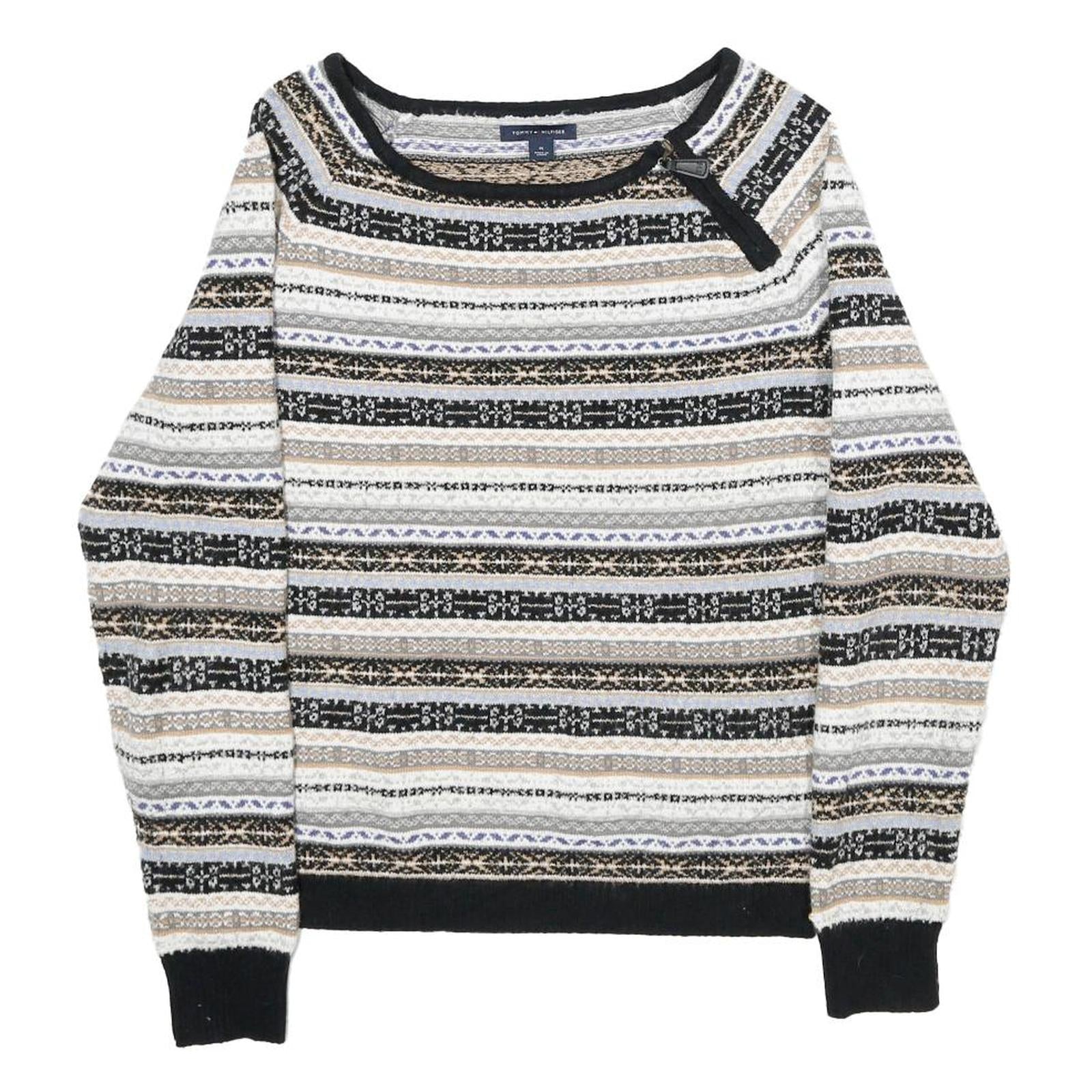 TOMMY HILFIGER Womens Black Beige Patterned Round Neck Basic Knit Jumper M Refurbished - N/A refurbished available on Cerqular