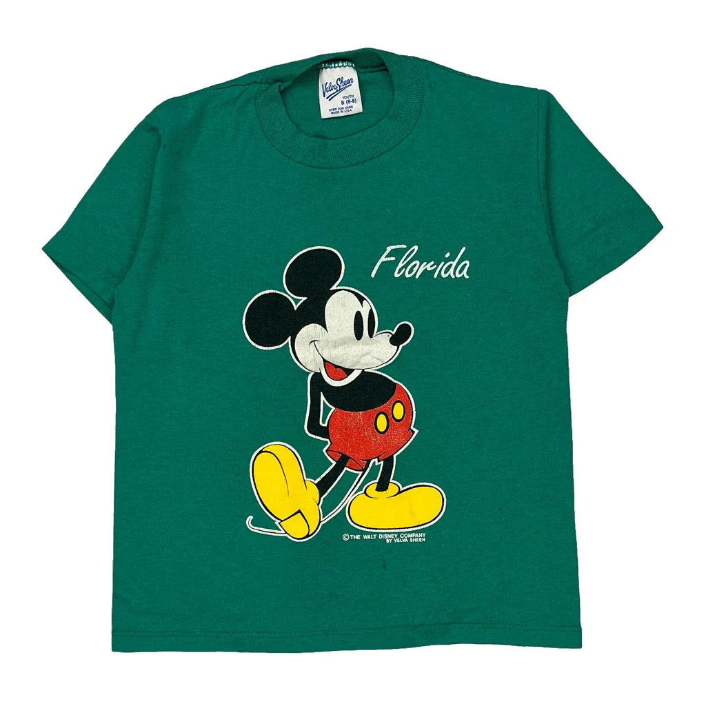 Mickey Mouse Velva Sheen Cartoon T-Shirt - Small Green Cotton Blend Refurbished - Thrifted (note: this is a term often used to describe second- refurbished available on Cerqular