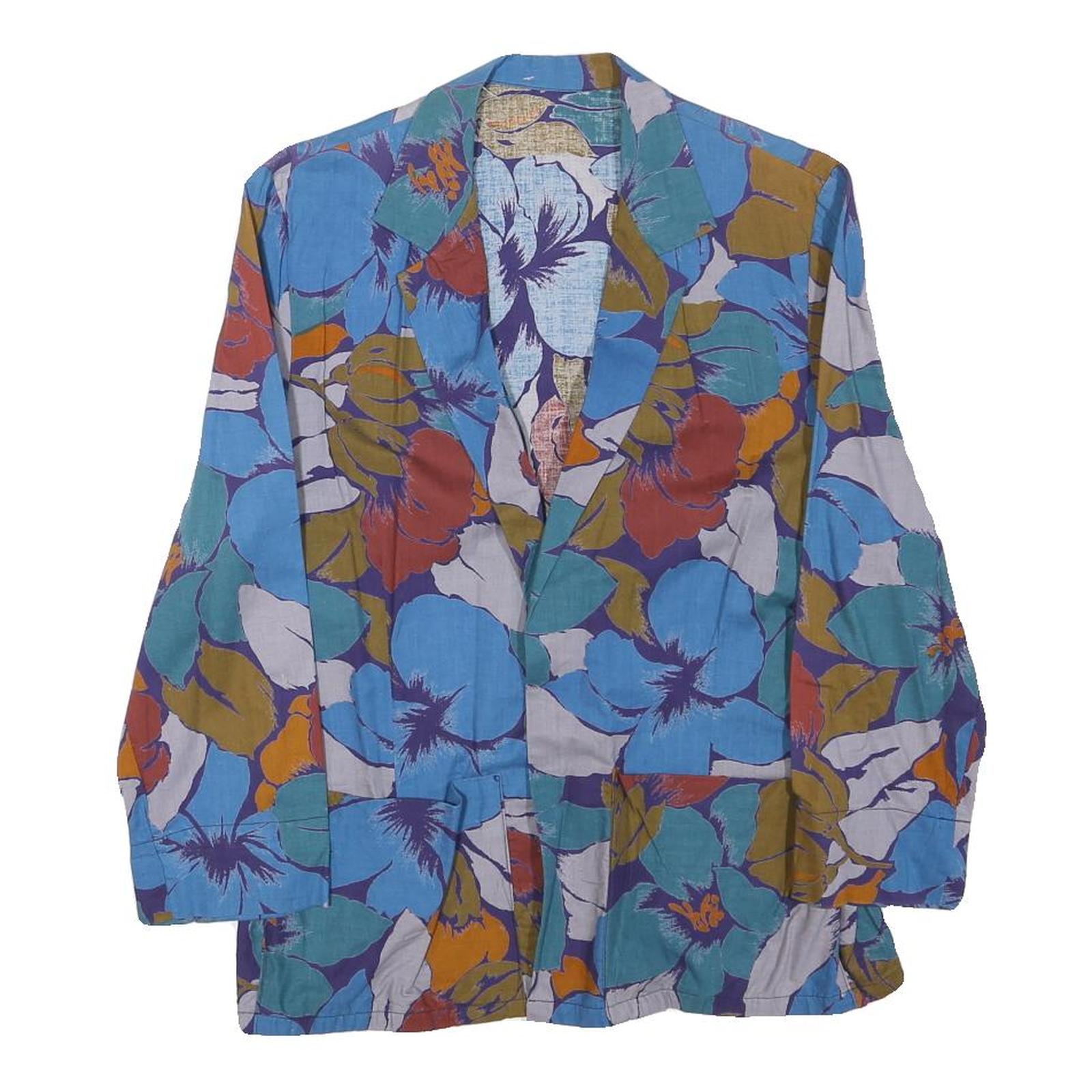 Womens Blue & Green Floral Cotton Blend Jacket XXS Woven Relaxed Fit Refurbished - N/A refurbished available on Cerqular