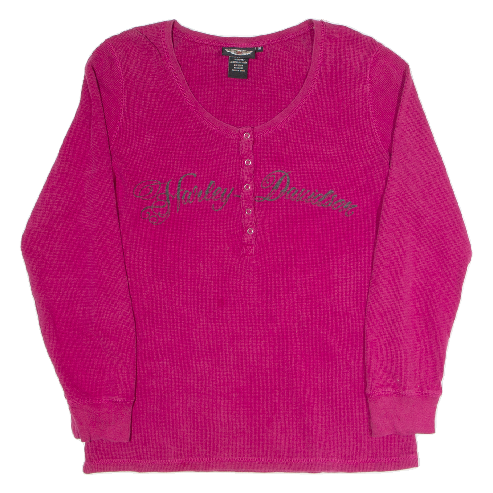 HARLEY DAVIDSON Womens Biker T-Shirt Pink Long Sleeve Button Neck L Refurbished - N/A refurbished available on Cerqular
