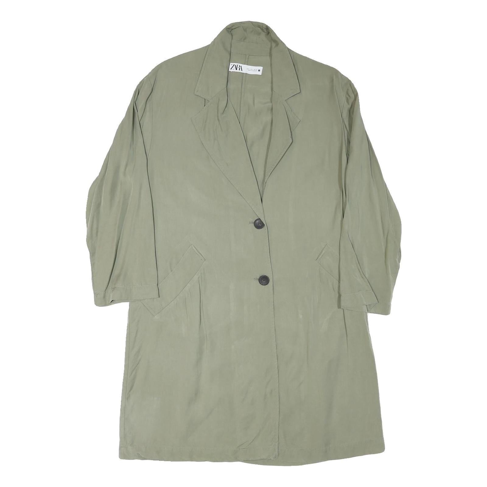 ZARA Womens Green Linen Blend Button Jacket L Plain Lightweight Stylish Refurbished - N/A refurbished available on Cerqular
