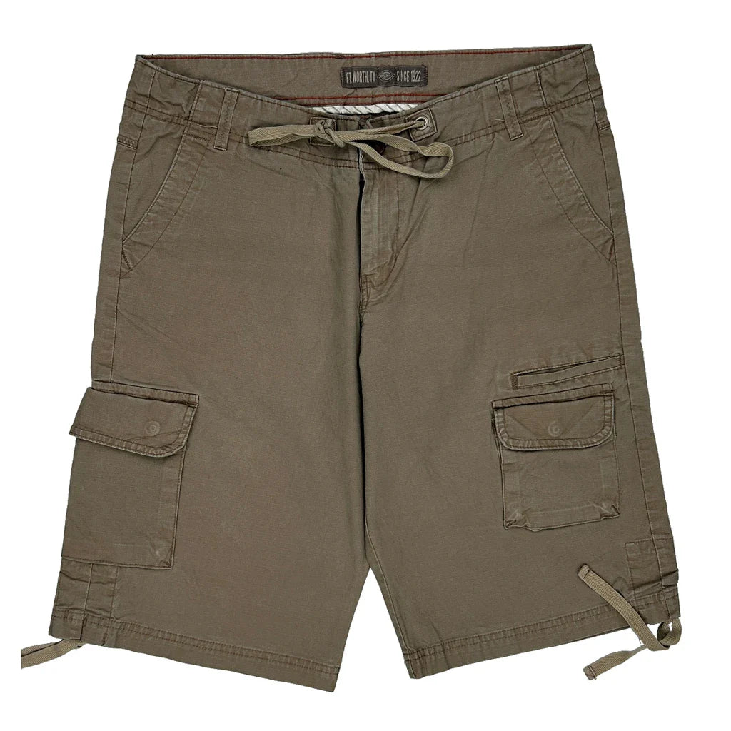 Dickies Cargo Shorts - 32W 11L Khaki Cotton Refurbished - Thrifted (note: this is a term often used to describe second- refurbished available on Cerqular