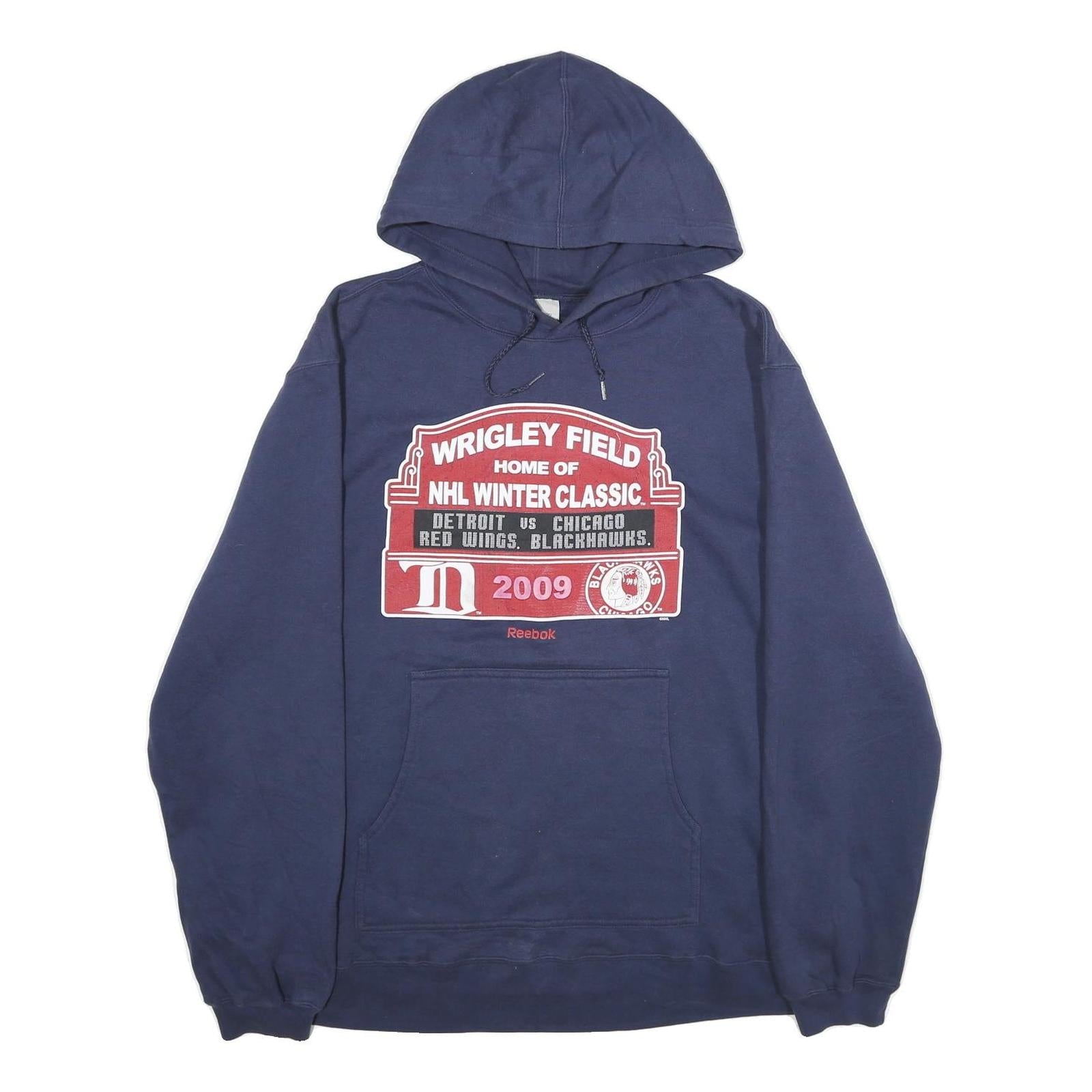REEBOK Mens Navy Blue Wrigley Field NHL Winter Classic Hoodie L Cotton Blend Refurbished - N/A refurbished available on Cerqular