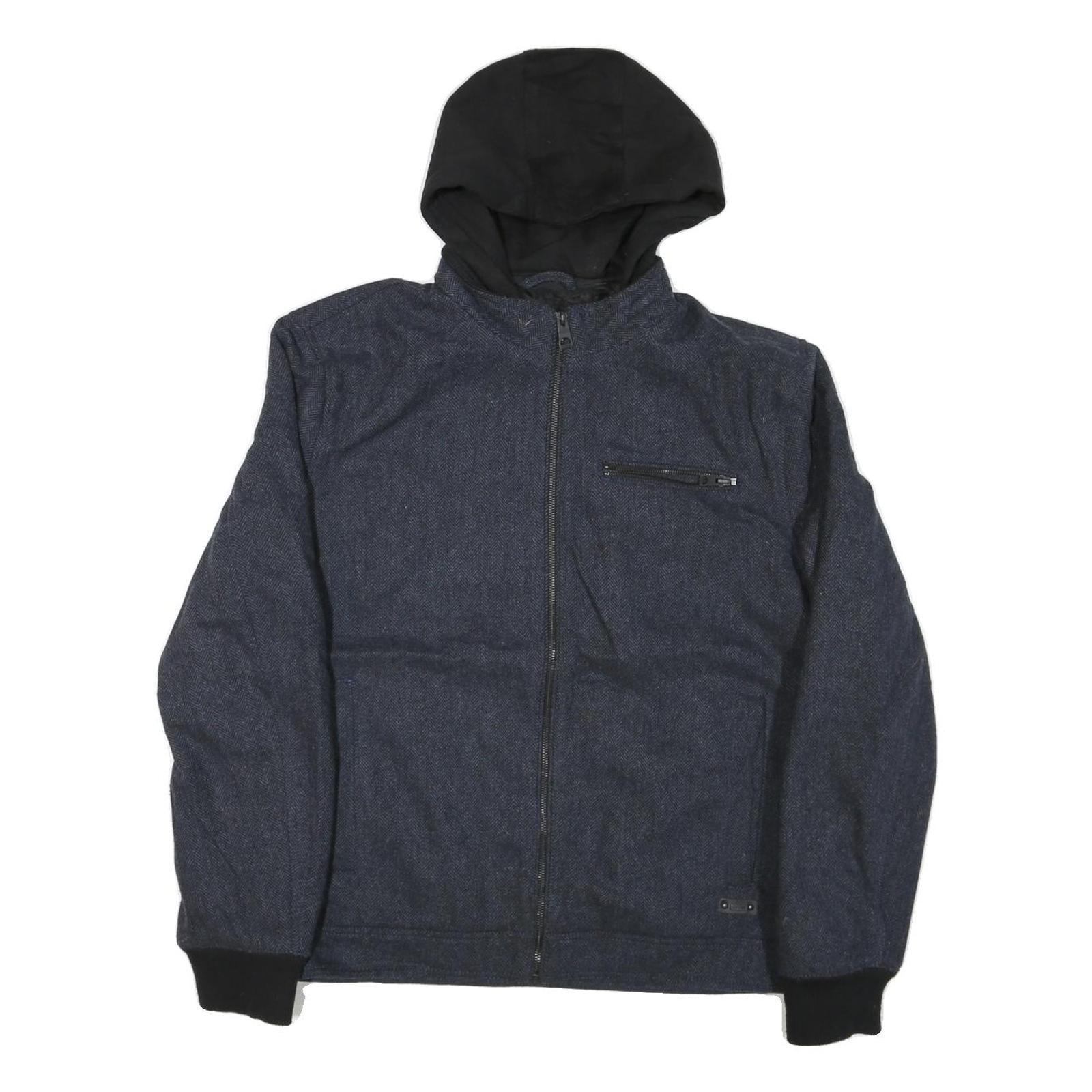 GUESS Mens Blue Black Hooded Cotton Blend Zip Jacket XL Herringbone Casual Refurbished - N/A refurbished available on Cerqular