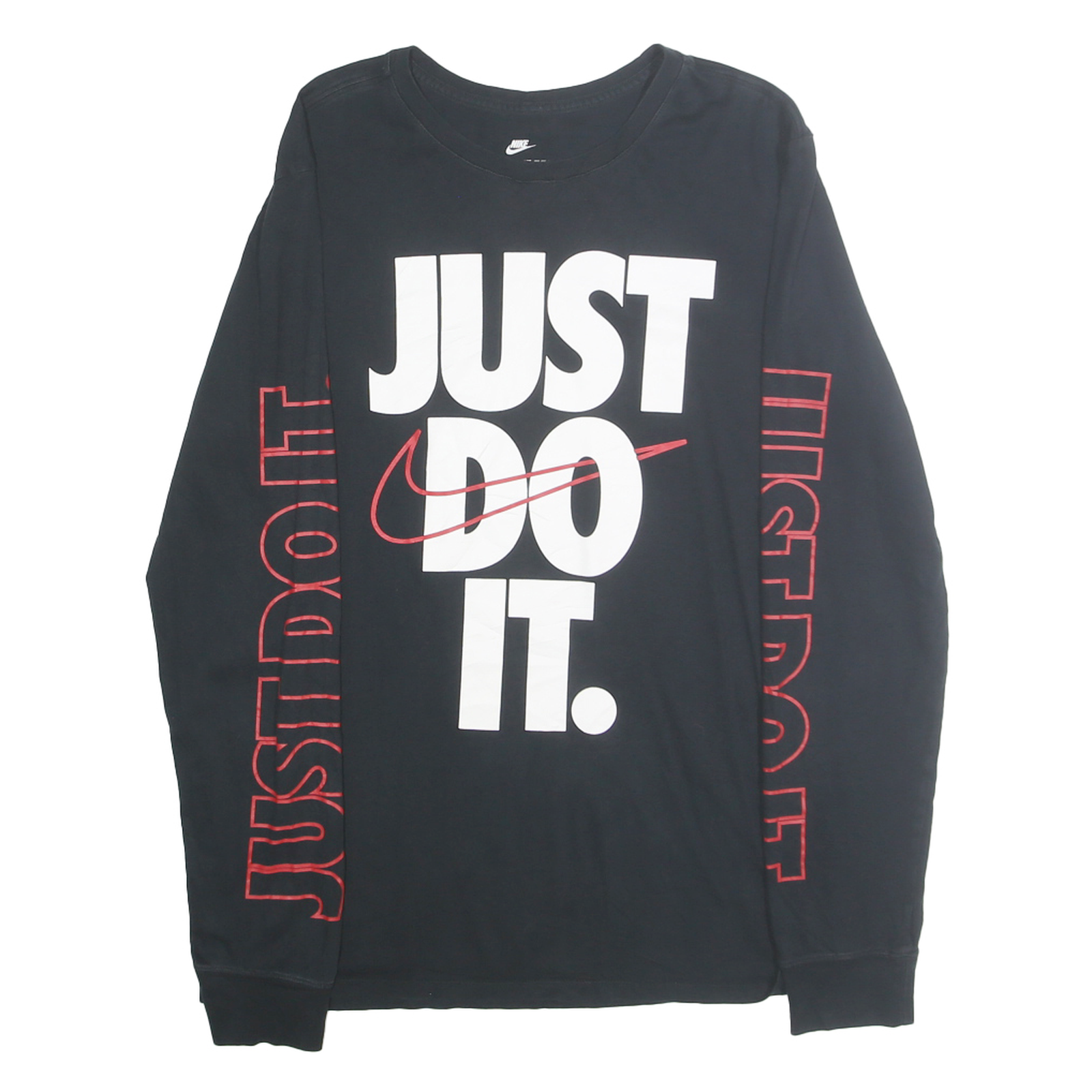 NIKE Mens Black Just Do It Long Sleeve Crew Neck T-Shirt M Cotton Graphic Refurbished - N/A refurbished available on Cerqular