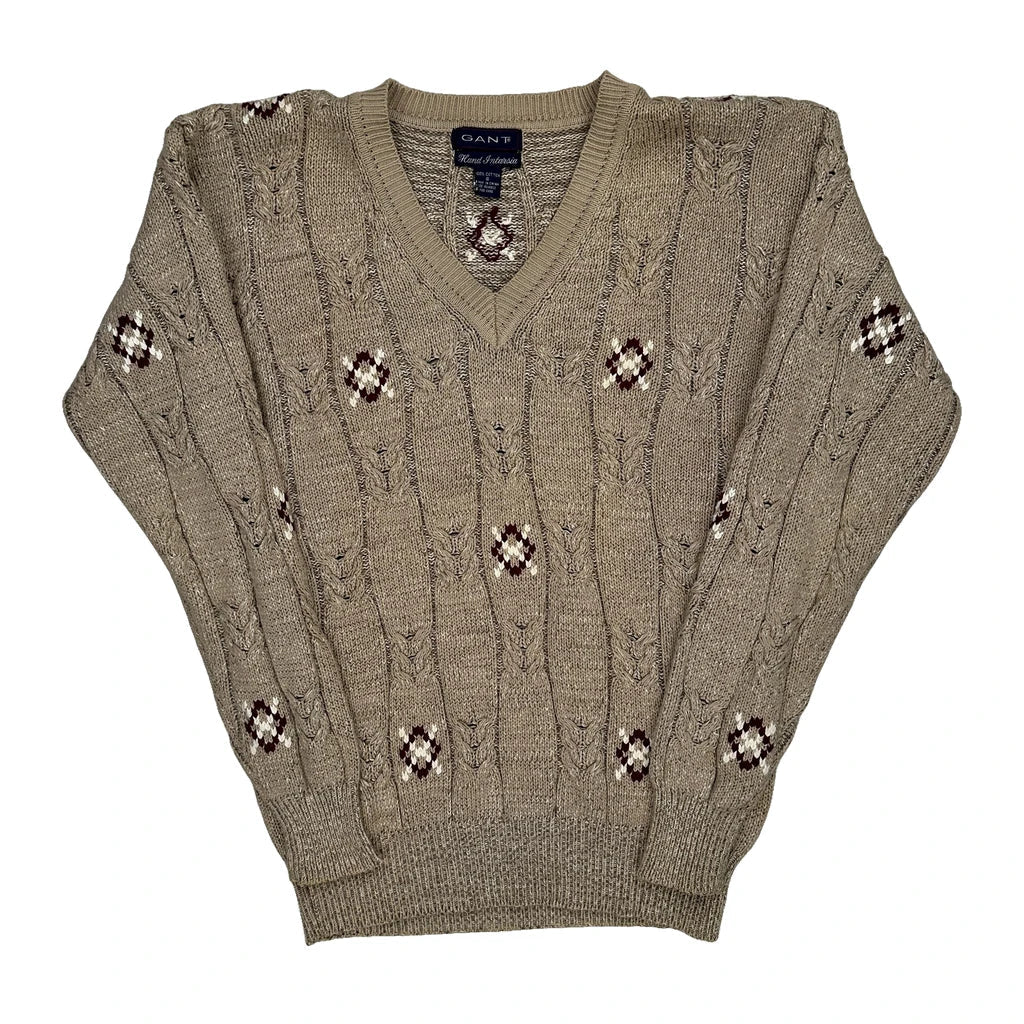 Gant Argyle Jumper - Small Beige Cotton Refurbished - Thrifted (note: this is a term often used to describe second- refurbished available on Cerqular