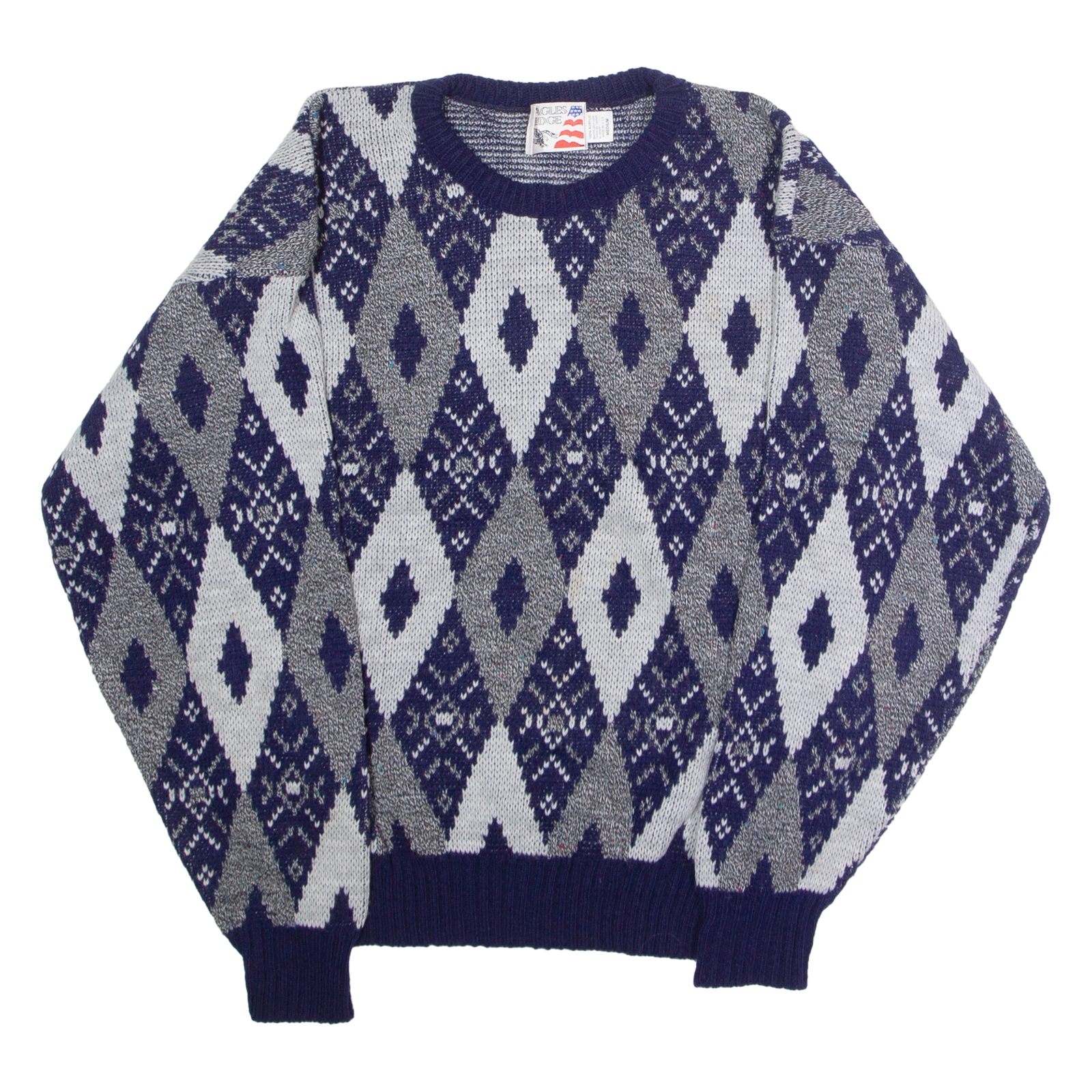 EAGLES RIDGE Mens Patterned Jumper Blue Diamond Crew Neck 90s M Refurbished - N/A refurbished available on Cerqular