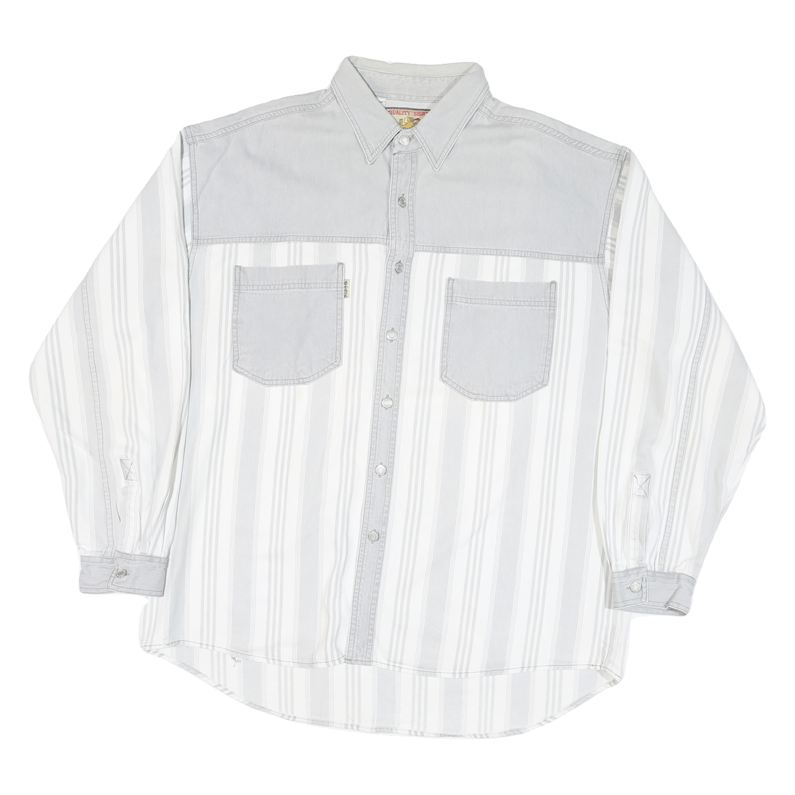 ATTACK Mens White & Grey Cotton Blend Shirt XL Button Shirt Casual Stripe Refurbished - N/A refurbished available on Cerqular
