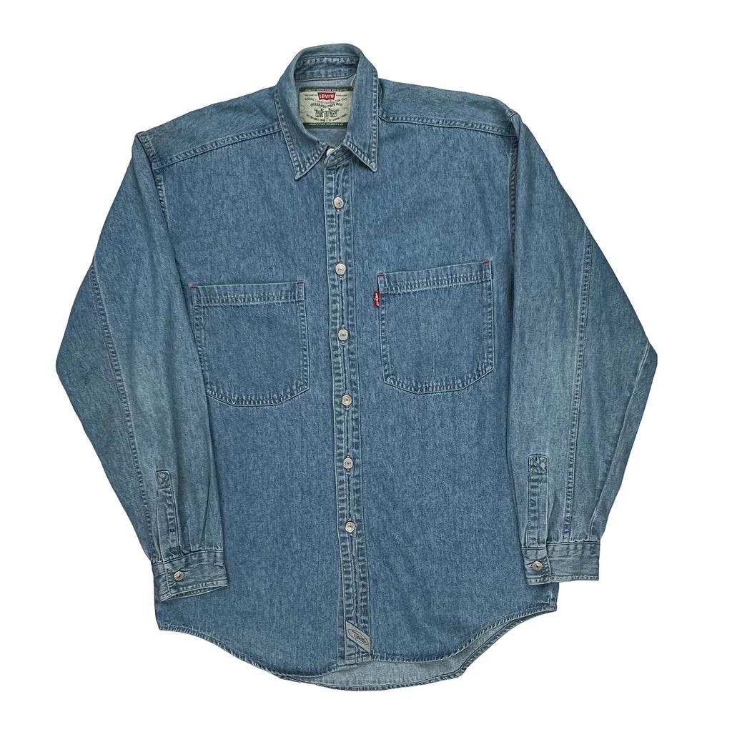 Levis Denim Shirt - Small Blue Cotton Refurbished - Thrifted (note: this is a term often used to describe second- refurbished available on Cerqular