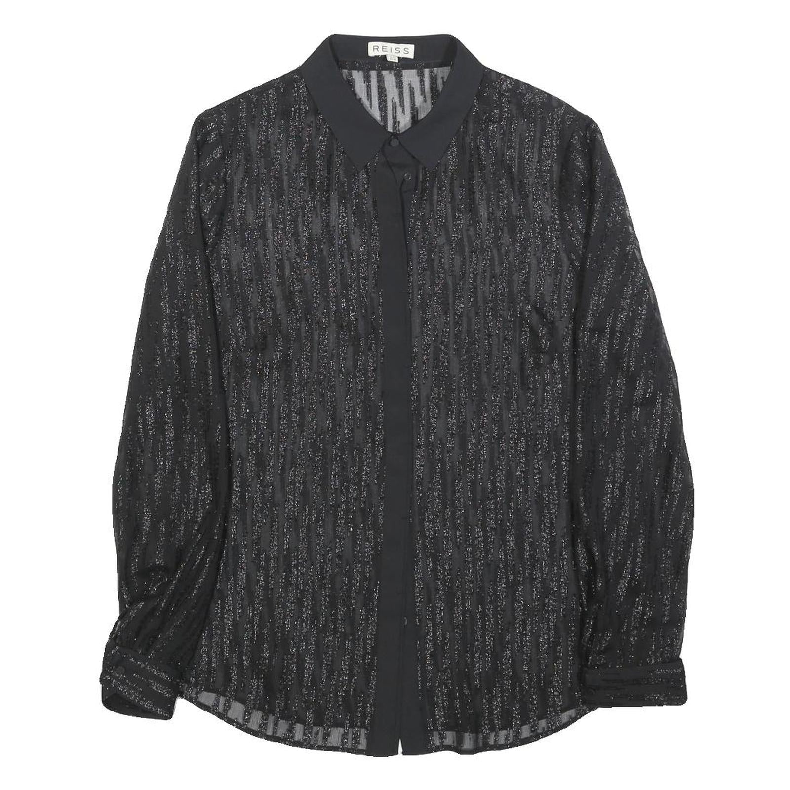 REISS Womens Black Printed Button Shirt Long Sleeve Collar UK 10 Elegant Top Refurbished - N/A refurbished available on Cerqular
