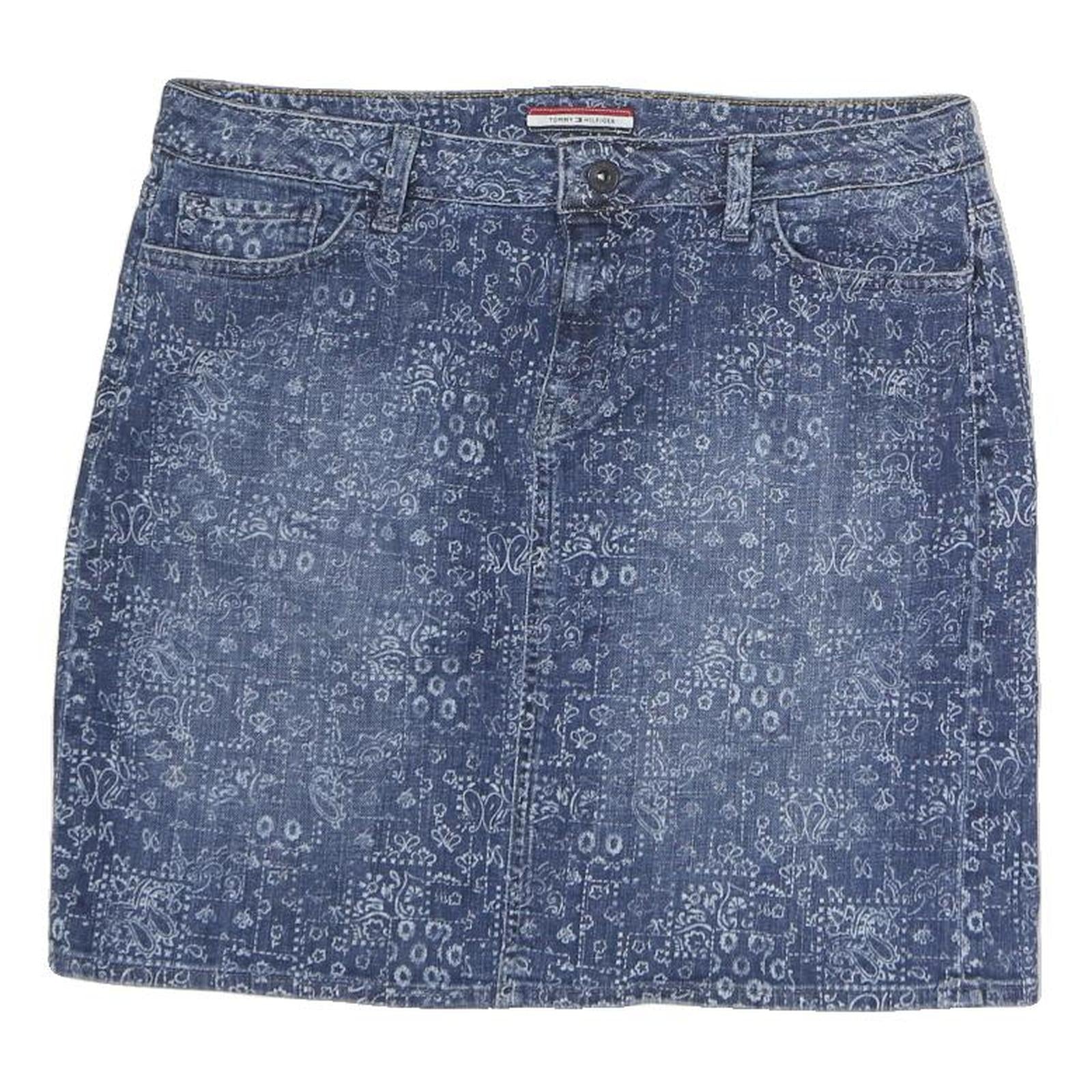 TOMMY HILFIGER Womens Blue Denim Print Mini Cotton Skirt M Stylish Casual Refurbished - N/A refurbished available on Cerqular