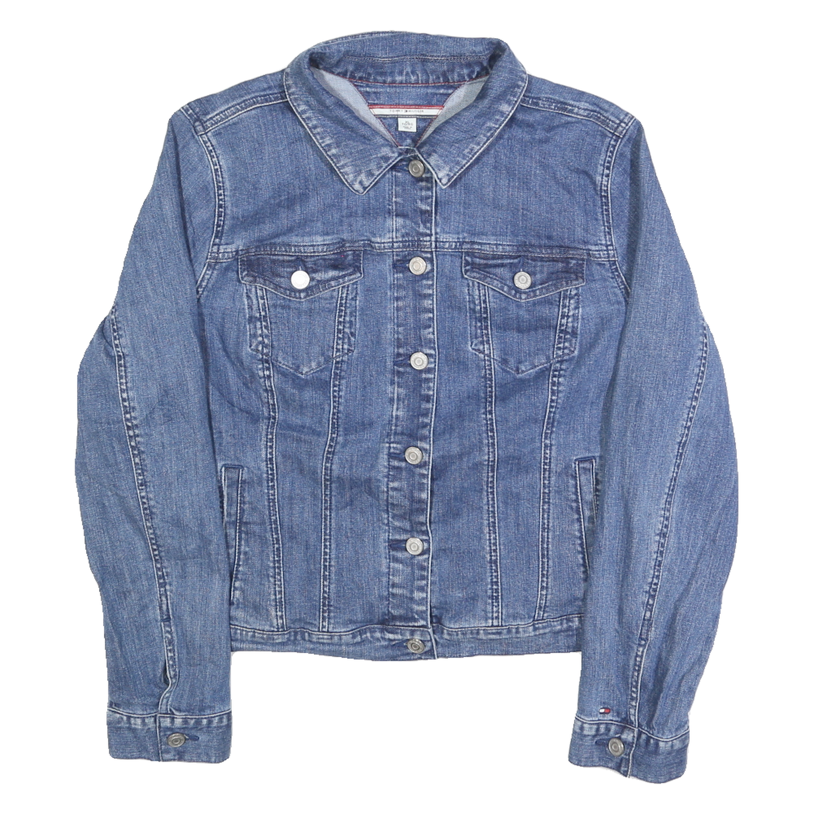 TOMMY HILFIGER Womens Blue Denim Jacket XL Cotton Classic Button Closure Casual Refurbished - N/A refurbished available on Cerqular