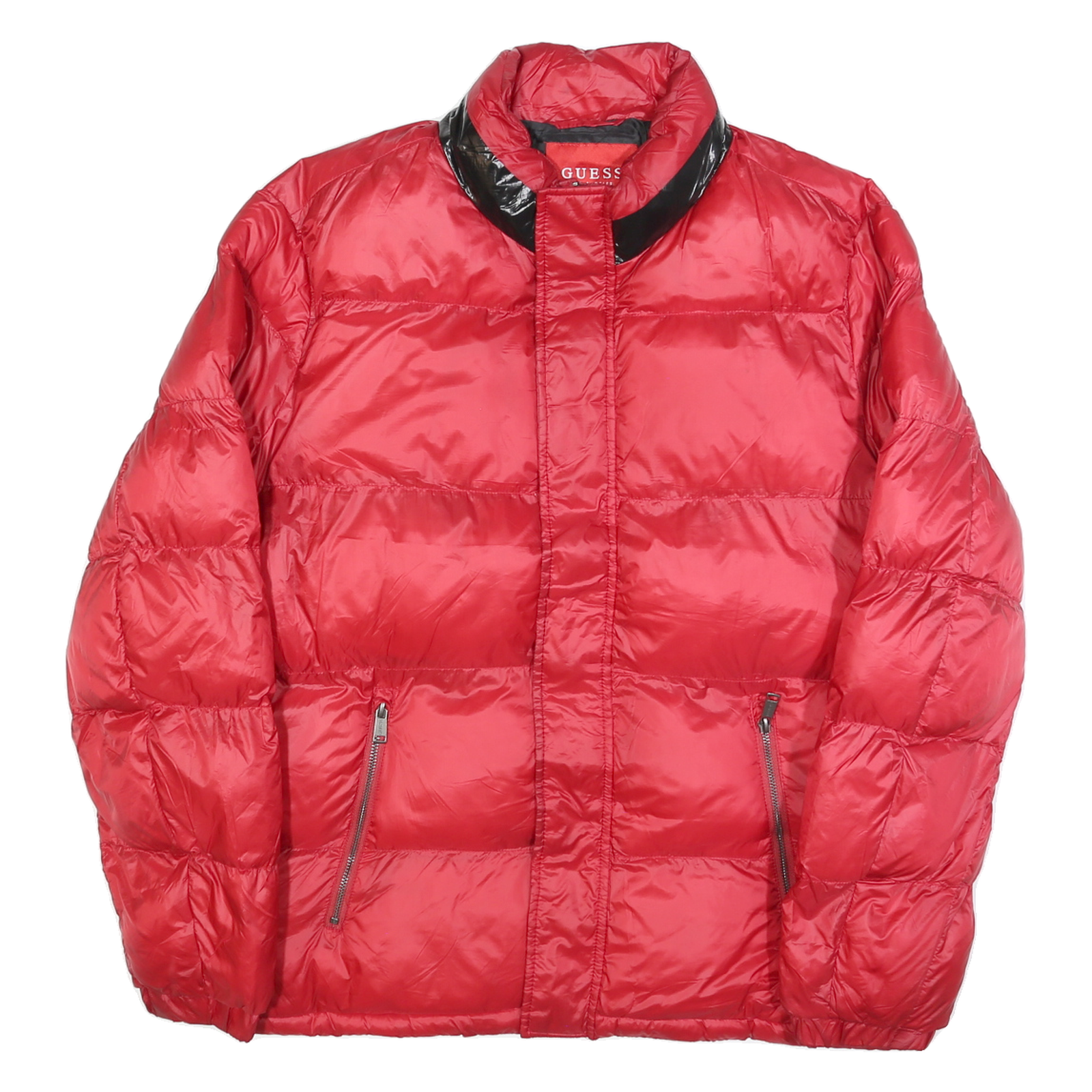 GUESS Mens Red Black Puffer Jacket M Polyester Blend Zip Casual Winter Refurbished - N/A refurbished available on Cerqular