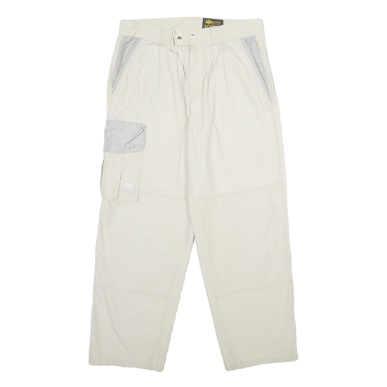 BISON EQUIPMENT Mens White Beige Regular Fit Straight Leg Trousers W32 L30 Refurbished - N/A refurbished available on Cerqular