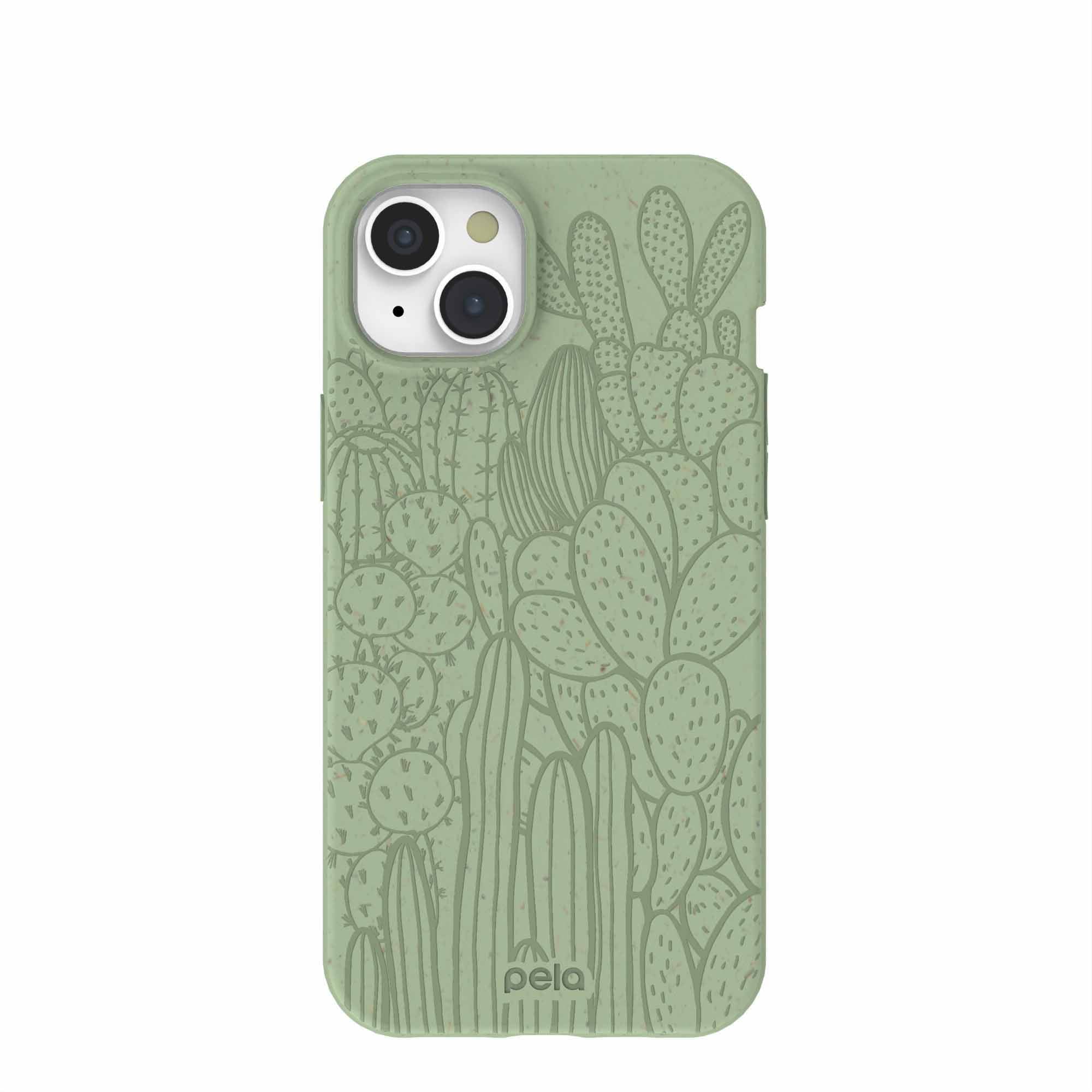 Sage Green Cacti iPhone 15 Plus Case Refurbished - Pela Case refurbished available on Cerqular