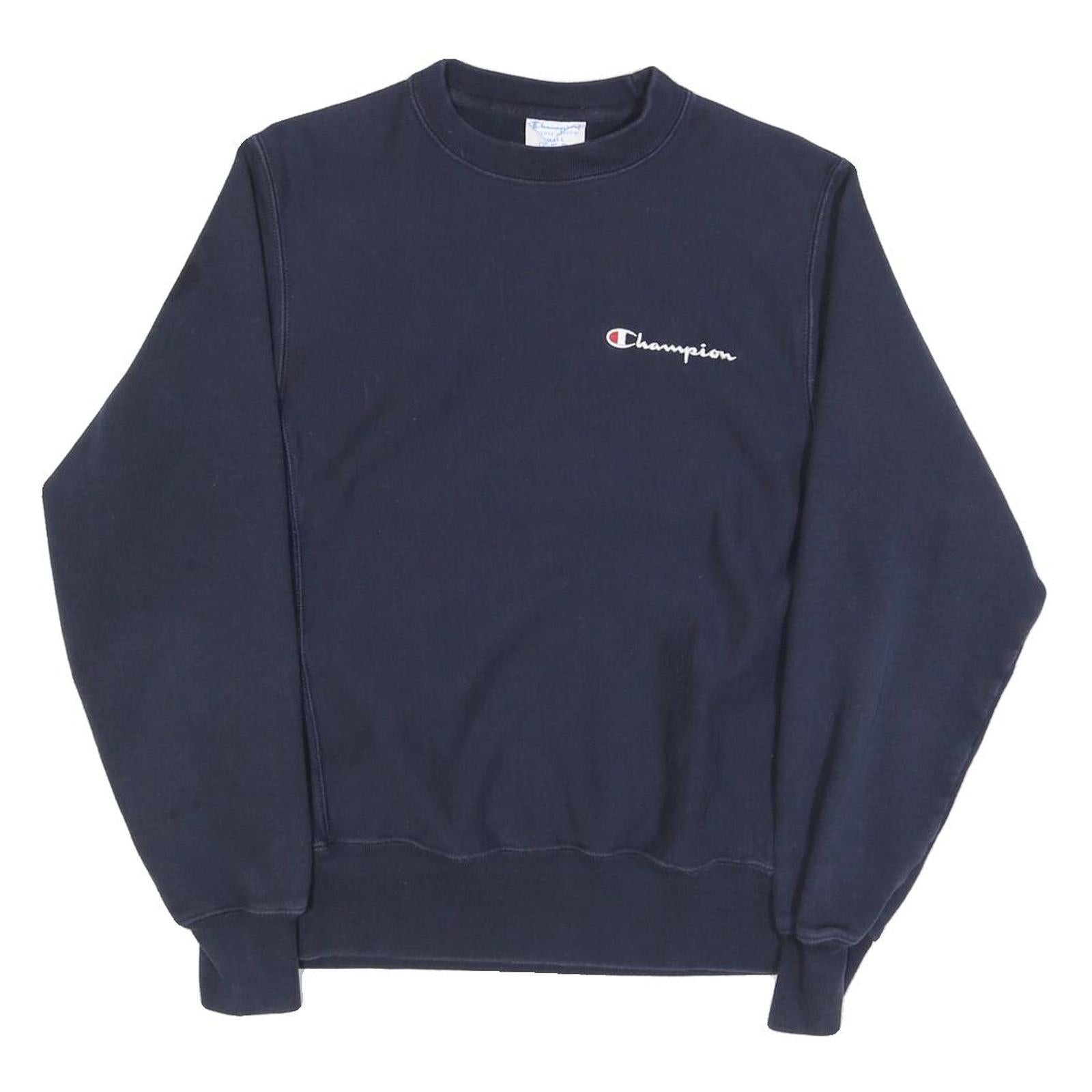 CHAMPION Mens Navy Blue Crew Neck S Cotton Blend Pullover Sweatshirt Logo Refurbished - N/A refurbished available on Cerqular
