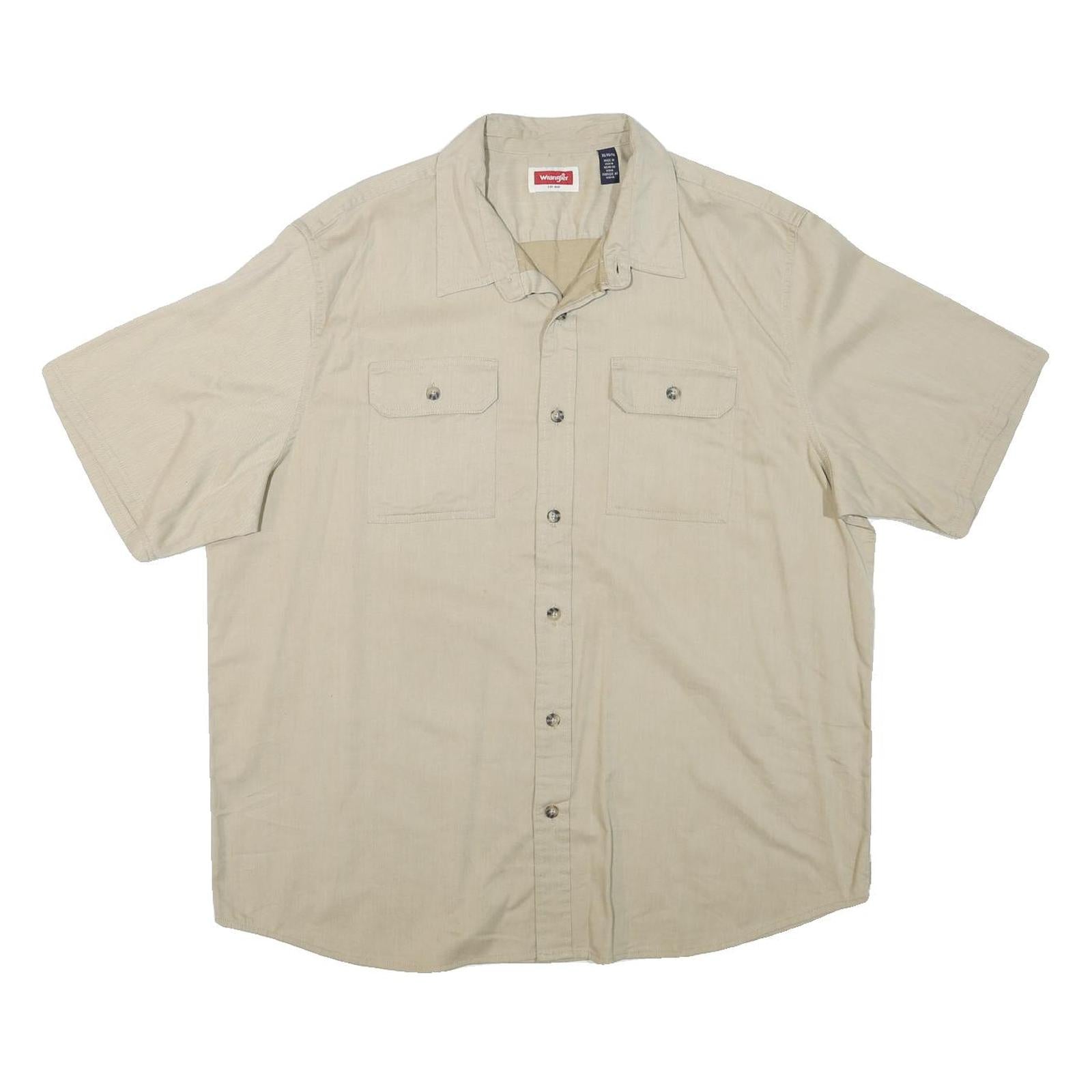 WRANGLER Mens Beige Cotton Blend Short Sleeve Shirt XL Casual Workwear Refurbished - N/A refurbished available on Cerqular