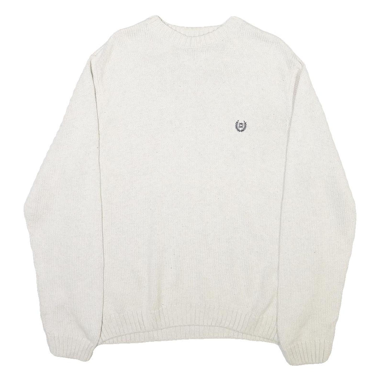 CHAPS Mens White Crew Neck Plain Basic Knit Jumper L Cotton Blend Casual Comfort Refurbished - N/A refurbished available on Cerqular