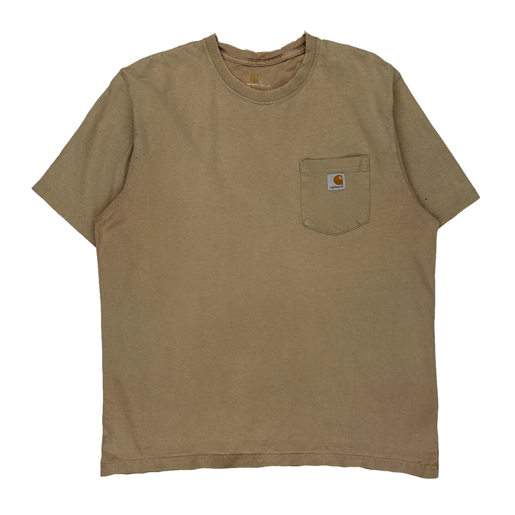 Carhartt T-Shirt - Large Beige Cotton Refurbished - Thrifted (note: this is a term often used to describe second- refurbished available on Cerqular