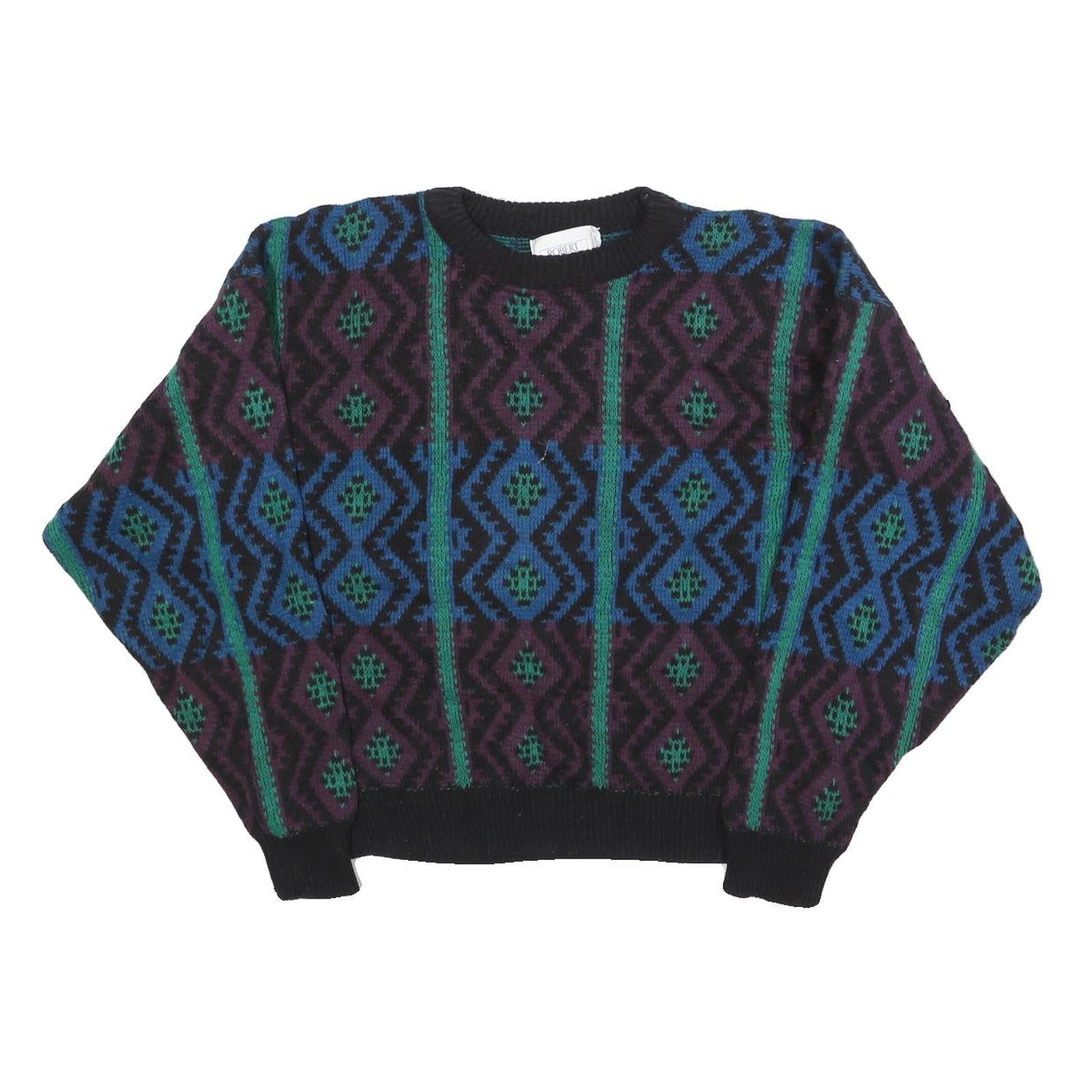 ROBERT BRUCE Womens Black Purple & Blue Patterned Jumper Crew Neck Chunky Knit M Refurbished - N/A refurbished available on Cerqular