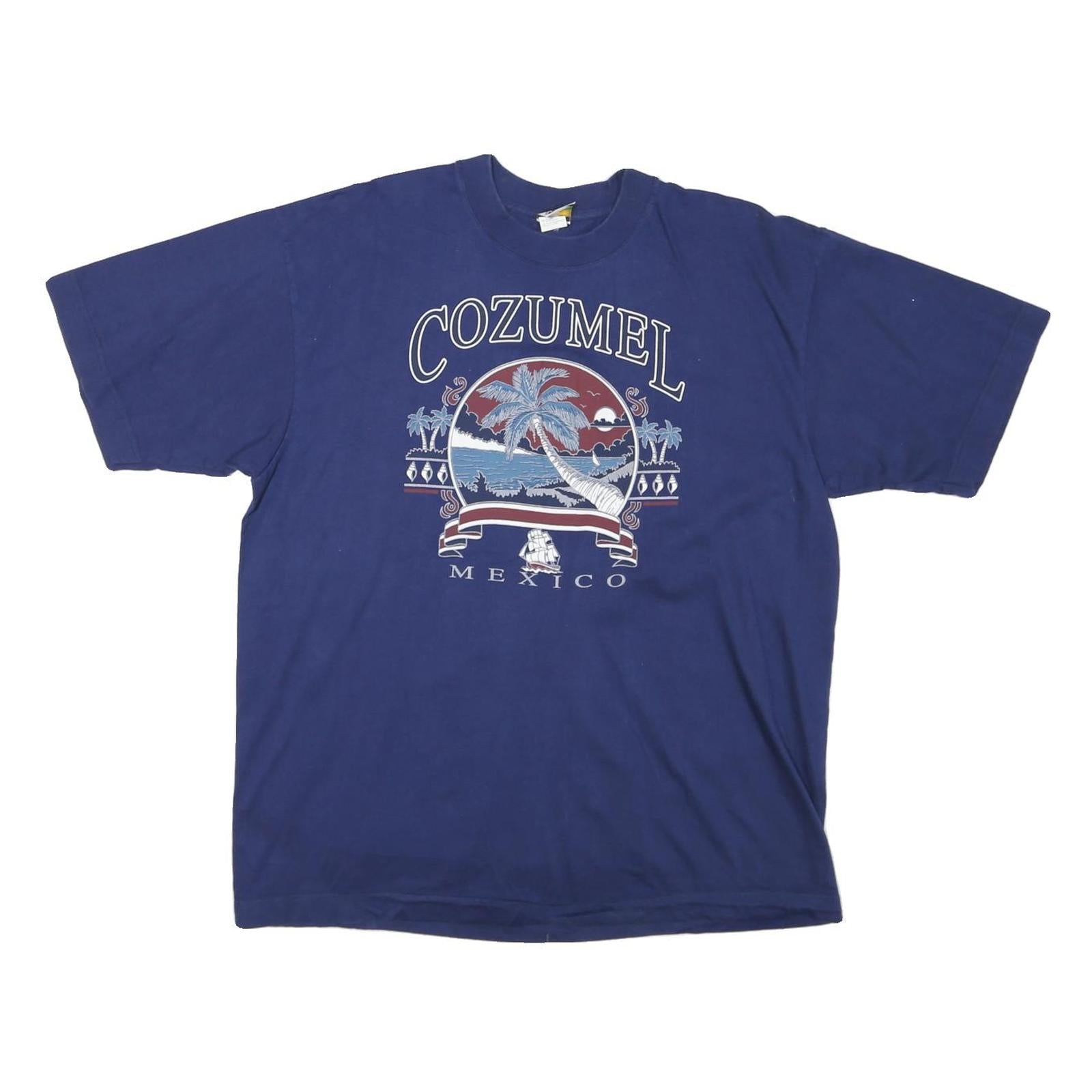 PANCHO Mens Blue Cozumel Mexico Graphic T-Shirt XL Short Sleeve Crew Neck Refurbished - N/A refurbished available on Cerqular