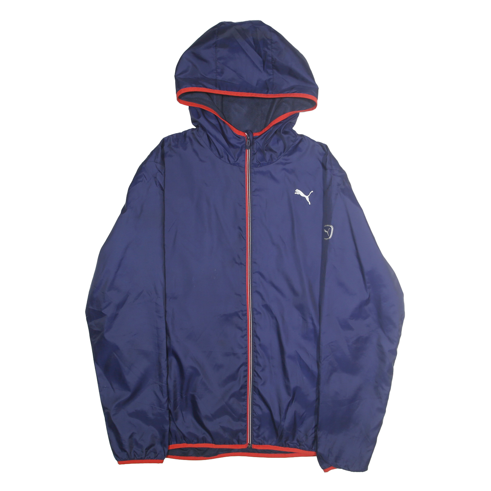 PUMA Mens Blue & Red Hooded Jacket M Polyester Zip Casual Sports Windbreaker Refurbished - N/A refurbished available on Cerqular
