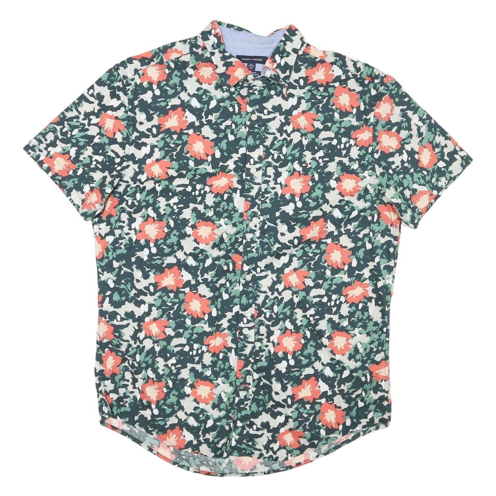 TOMMY HILFIGER Mens Green & Coral Floral Cotton Blend Shirt XL Casual Summer Refurbished - N/A refurbished available on Cerqular