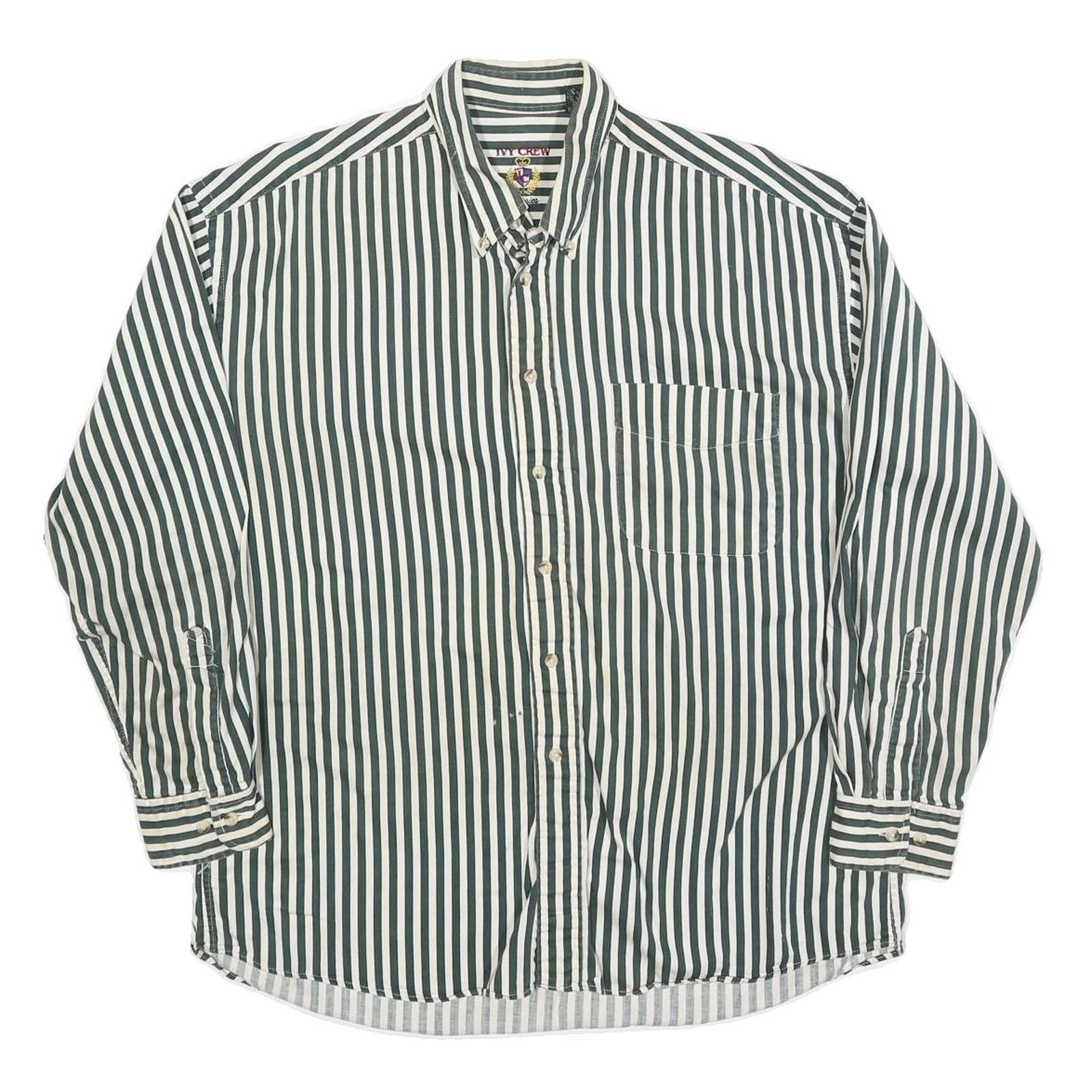 IVY CREW Mens Green & White Striped Shirt L Cotton Blend Button-Down Collar Long Refurbished - N/A refurbished available on Cerqular