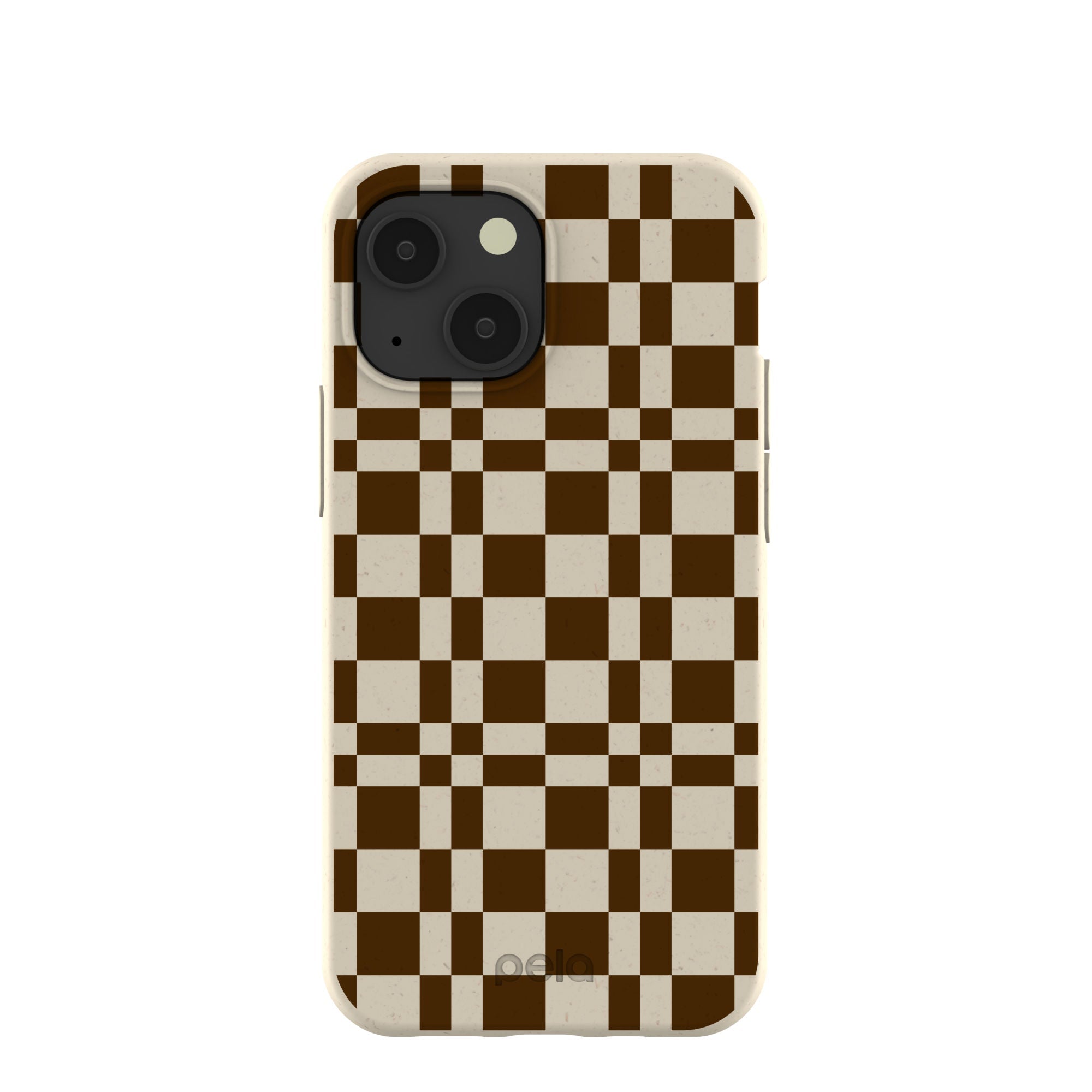 London Fog Chestnut Checkers iPhone 13 Mini Case Refurbished - Pela Case refurbished available on Cerqular