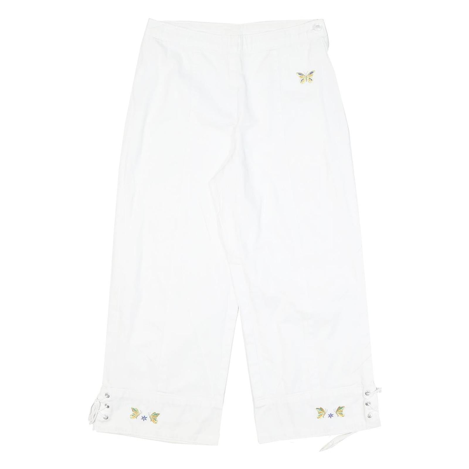 Womens Relaxed White Cotton Blend Crop Trousers W28 L23 Embroidered Butterfly Refurbished - N/A refurbished available on Cerqular