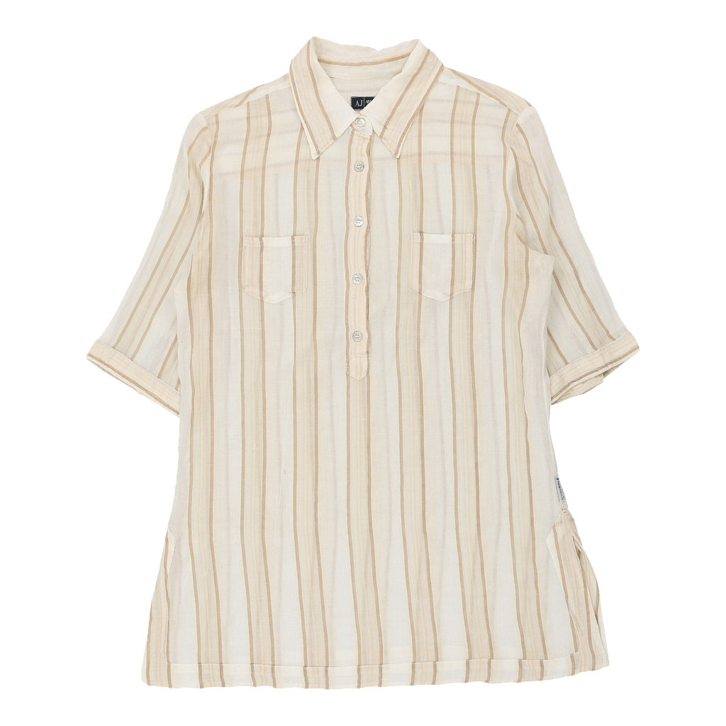 Armani Jeans Striped Short Sleeve Shirt - XL Beige Cotton Refurbished - Thrifted (note: this is a term often used to describe second- refurbished available on Cerqular