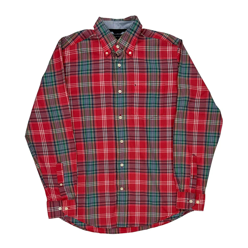 Tommy Hilfiger Checked Shirt - Small Red Cotton Refurbished - Thrifted (note: this is a term often used to describe second- refurbished available on Cerqular