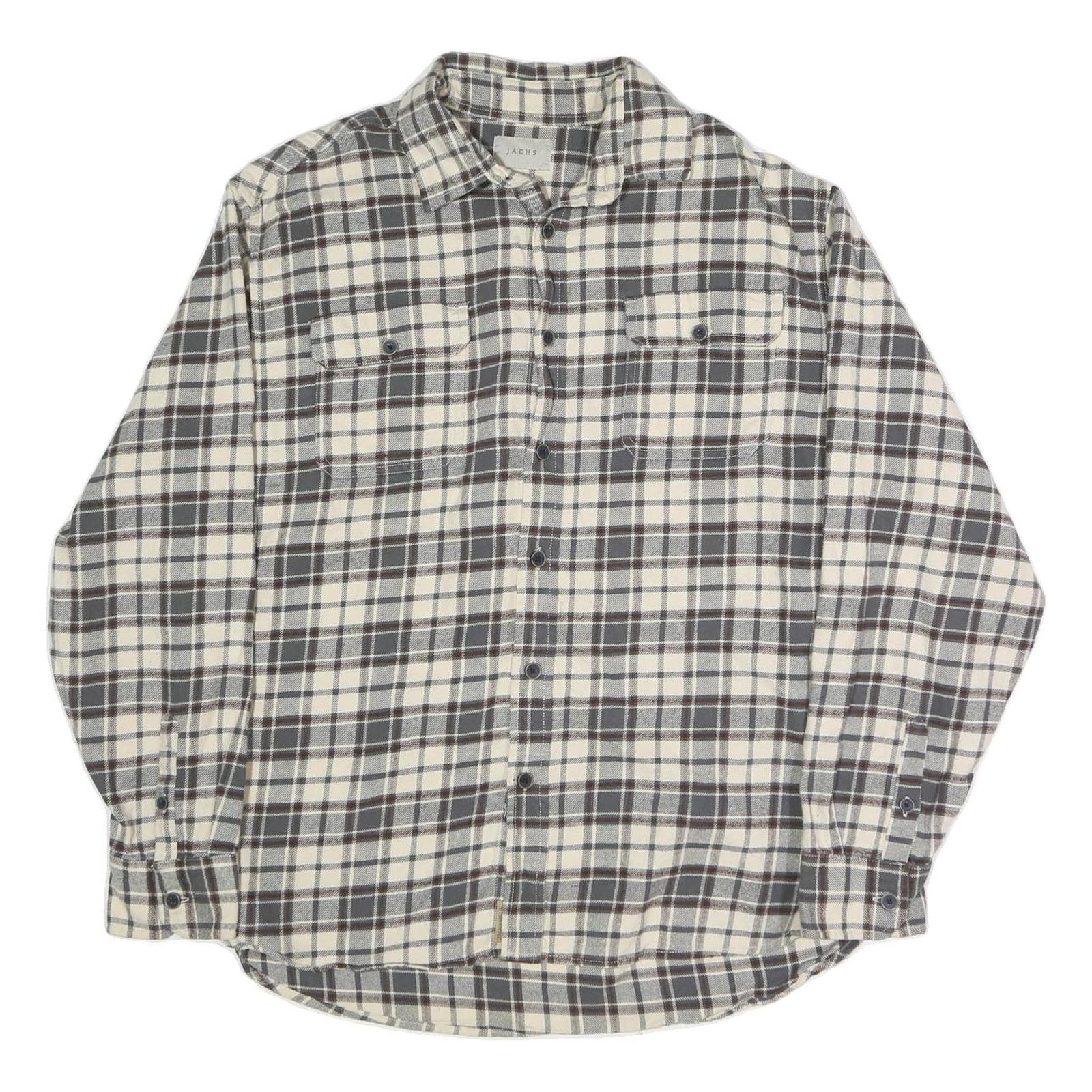 JACHS Mens Cream & Grey Check Shirt XL Cotton Blend Button Long Sleeve Refurbished - N/A refurbished available on Cerqular