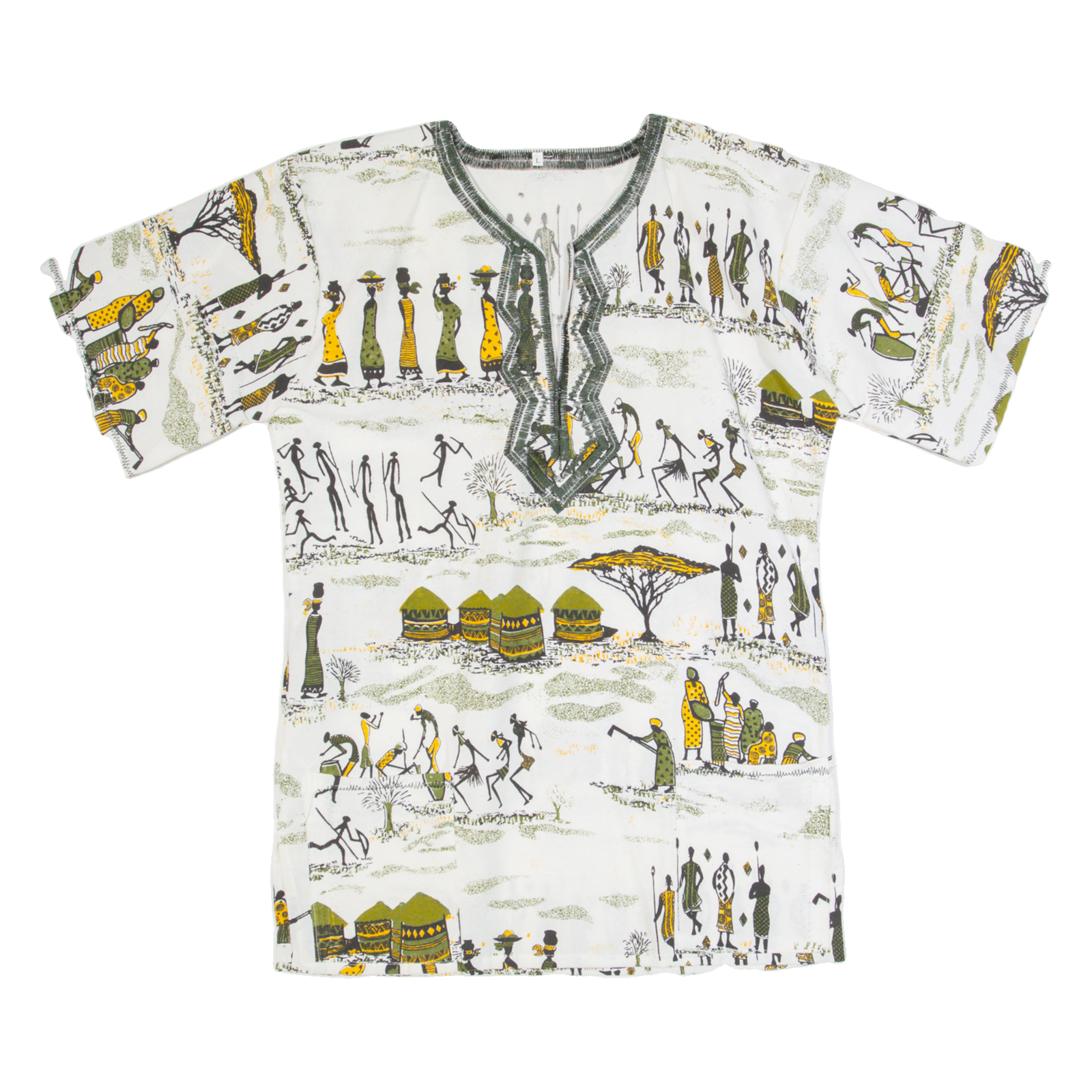 Tribal Tunic Womens Shirt Cream 90s Crazy Pattern L Refurbished - N/A refurbished available on Cerqular