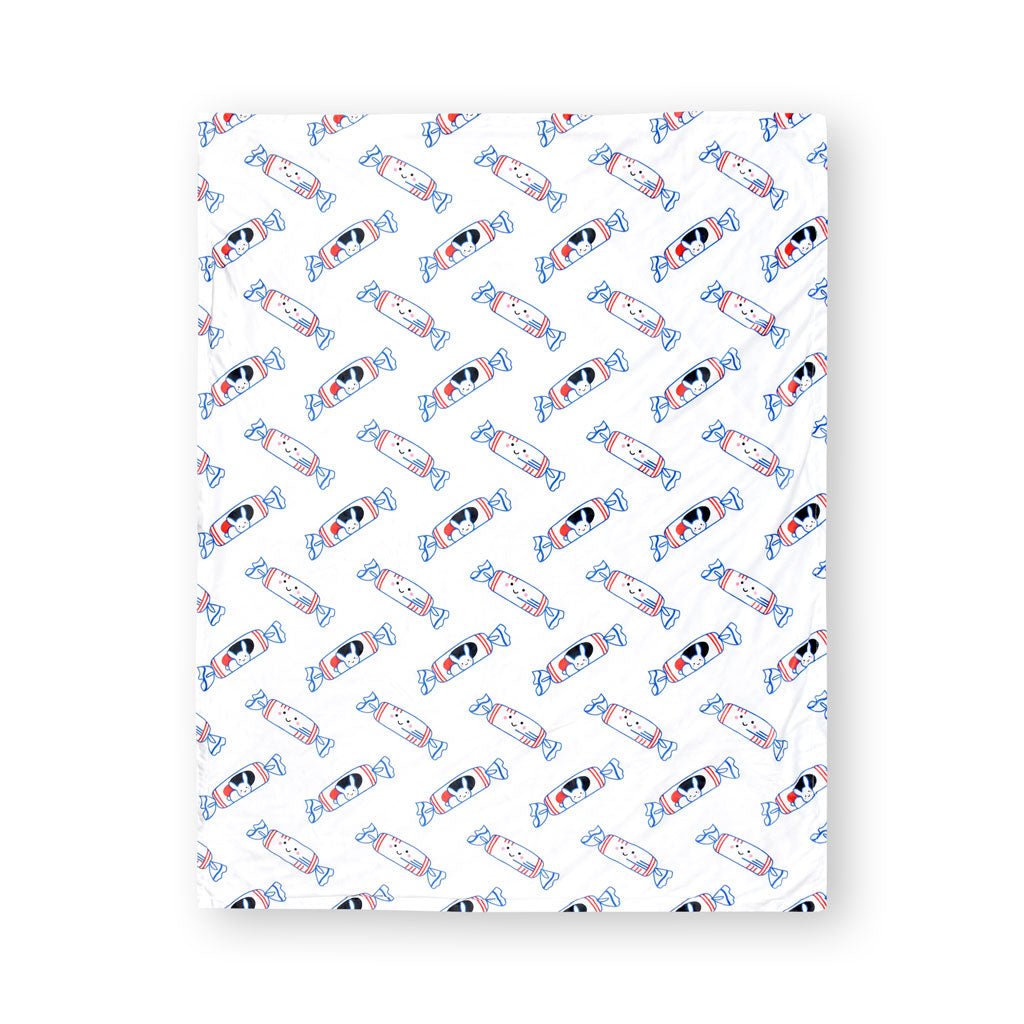 Minky Fleece Sensory Baby Blanket - White Bunny Candy Refurbished - The Wee Bean refurbished available on Cerqular
