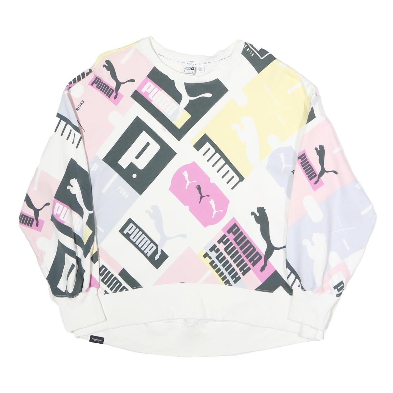 PUMA Womens White & Pastel Logo Print Crew Neck Sweatshirt XS Casual Activewear Refurbished - N/A refurbished available on Cerqular