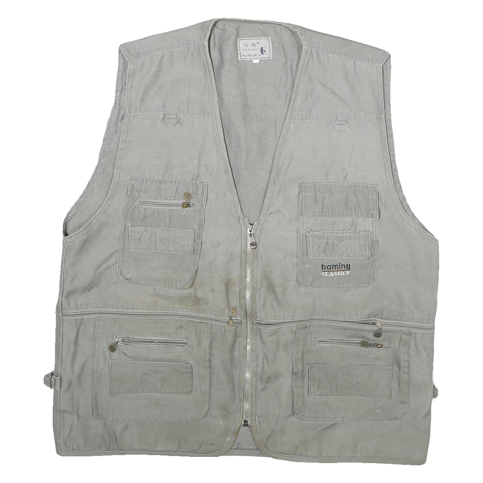 YUANCHAO Mens Grey Cotton Blend Utility Jacket M Casual Zip Pocket Multi Refurbished - N/A refurbished available on Cerqular