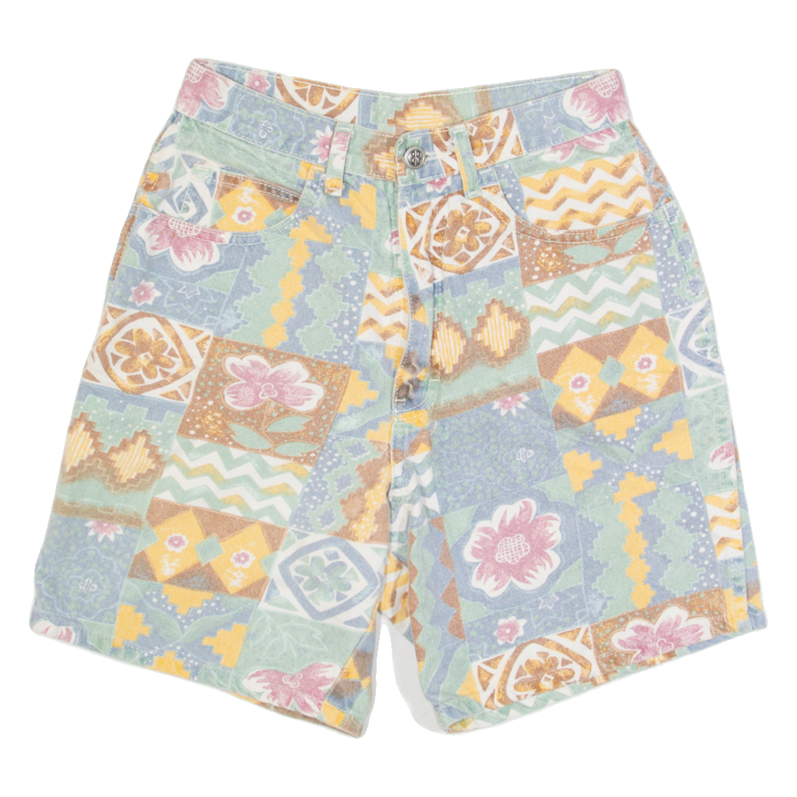 BILL BLASS Womens Denim Shorts Blue 90s Crazy Pattern XS W24 Refurbished - N/A refurbished available on Cerqular