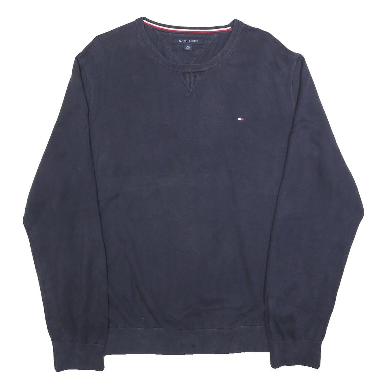 TOMMY HILFIGER Mens Navy Plain Jumper Crew Neck Basic Knit XL Cotton Blend Refurbished - N/A refurbished available on Cerqular