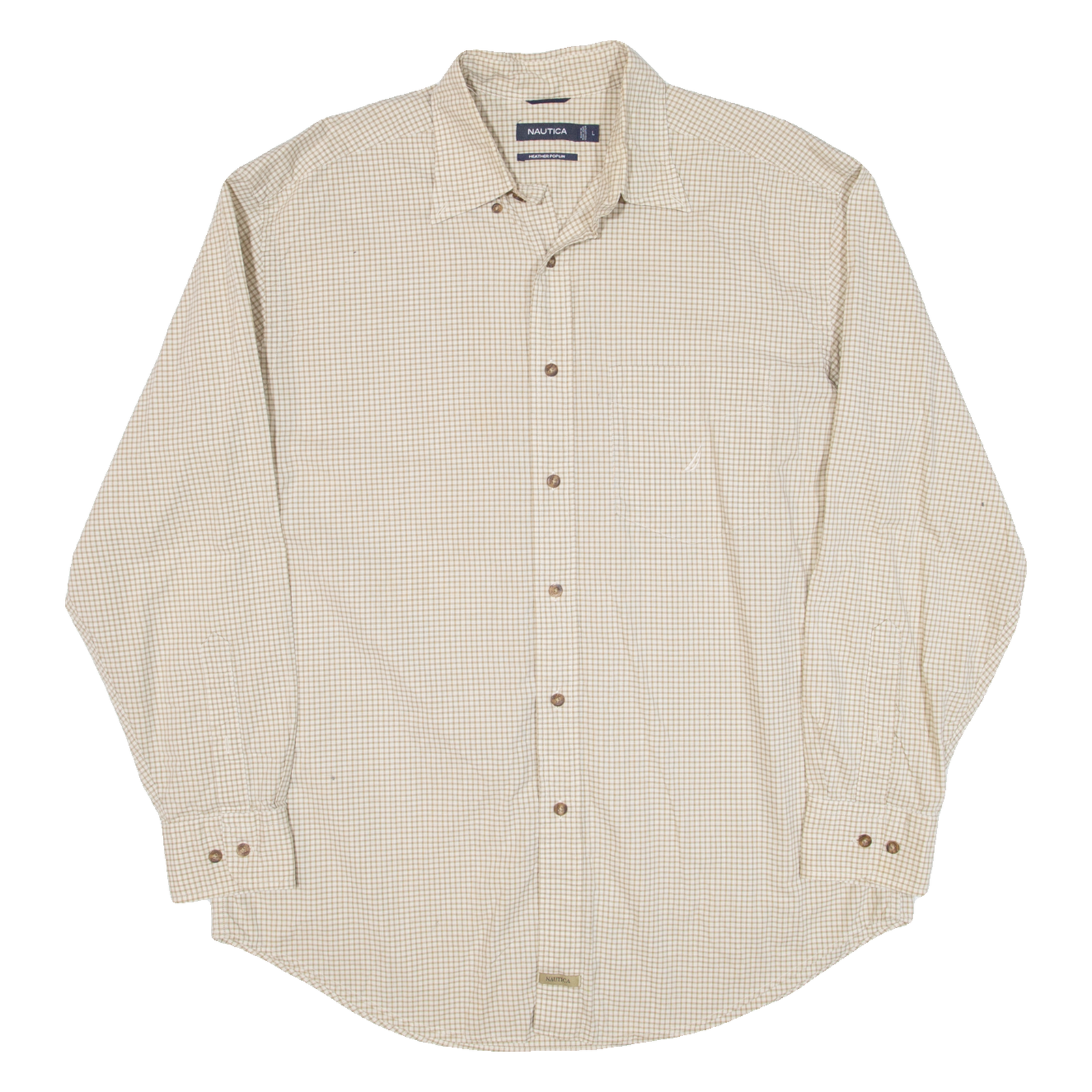 NAUTICA Mens Shirt Beige Check Long Sleeve L Refurbished - N/A refurbished available on Cerqular