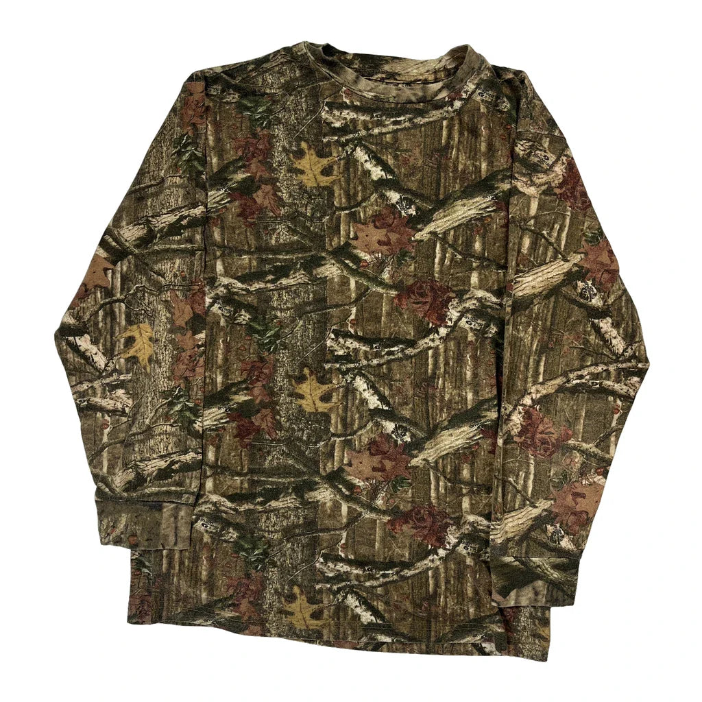 Tru Fit Camo Long Sleeve T-Shirt - Medium Green Cotton Blend Refurbished - Thrifted (note: this is a term often used to describe second- refurbished available on Cerqular
